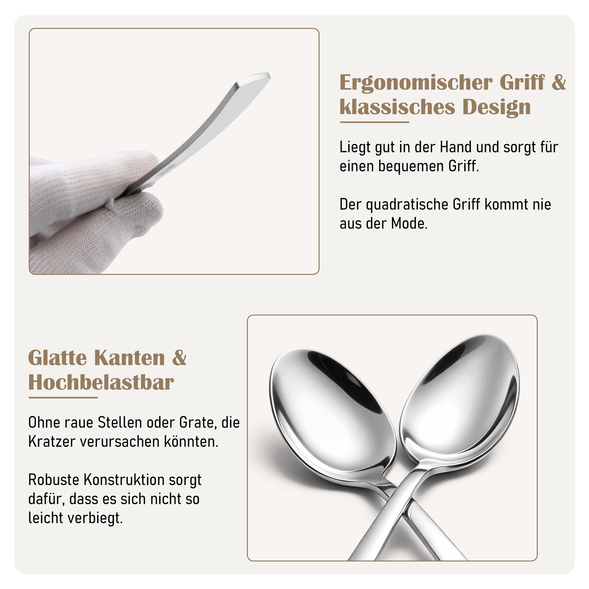 Onader Esslöffel 12 Stück, 19,5cm Edelstahl Große Löffel Set, Hochglanzpoliert Suppenlöffel Müslilöffel mit Quadratischer Griff für Zuhause, Hotel, Restaurant, Gesunde & Spülmaschinenfest