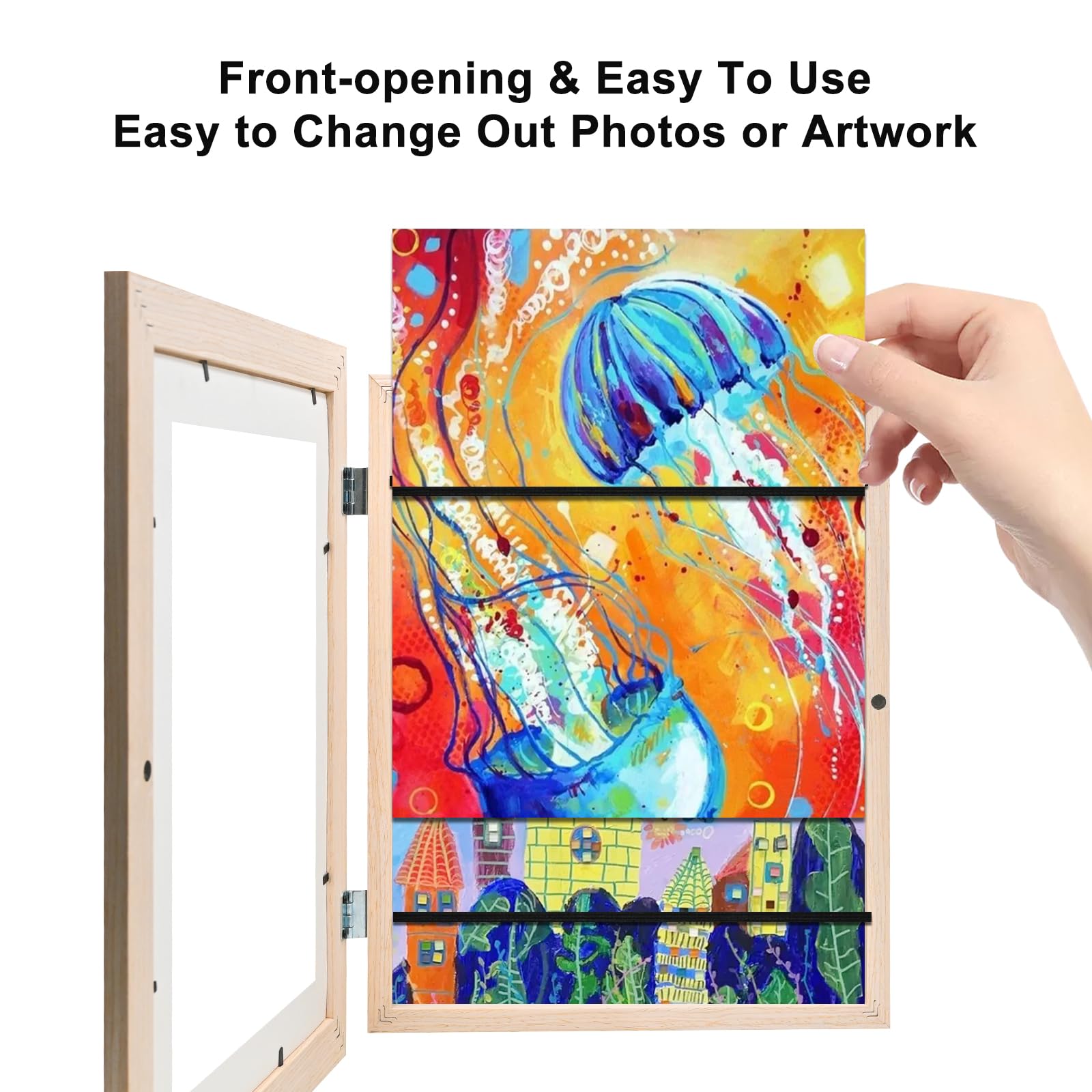 KINLINK 9x12 Kids Art Frmes Set of 2, Solid Wood Kids Artwork Frames Changeable with Acrylic Front Opening Holds 150 Pictures, Art Frames for Kids Artwork with Mat or without Mat, Natural