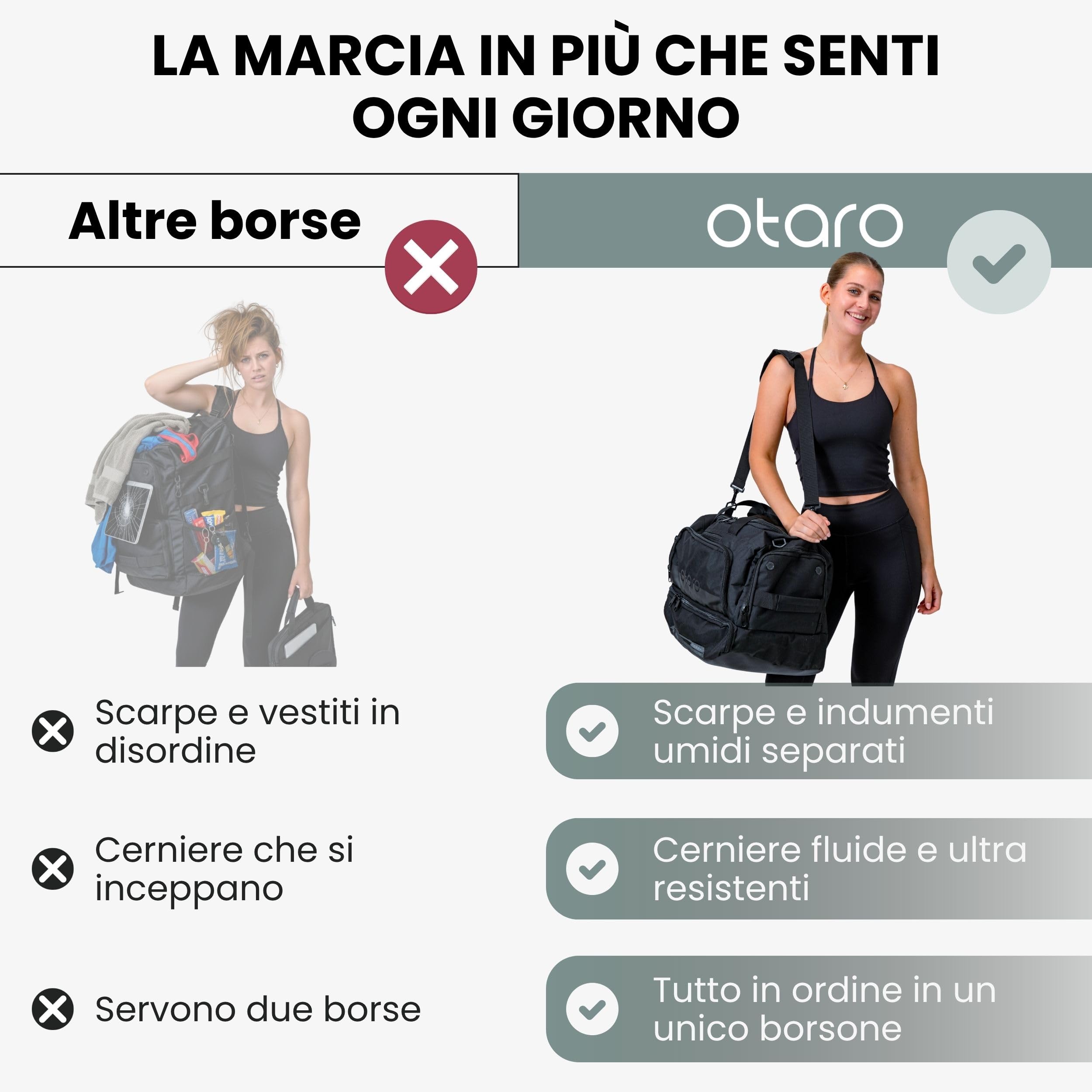 Otaro Borsone Palestra con Porta Scarpe & Vano Umido | 50L | Borsone da Viaggi | Gym Bag con Scomparto per laptop, Cinghie Zaino & Molti Scomparti | Borsone Palestra Uomo e Donna