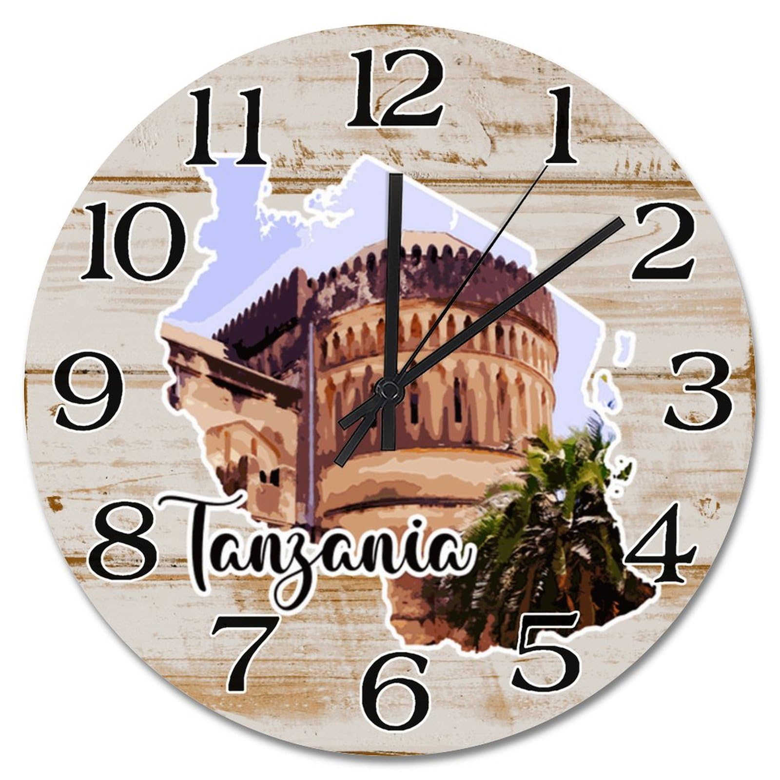 Horloge murale silencieuse Tanzanie en bois pour supprimer le bruit des aiguilles