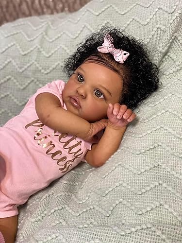 Miniatura 4 de Reborn Baby Dolls Black Girl - Muñeca recién nacida de 20 pulgadas, muñecas afroamericanas que se ven reales con cuerpo de tela suave, muñecas