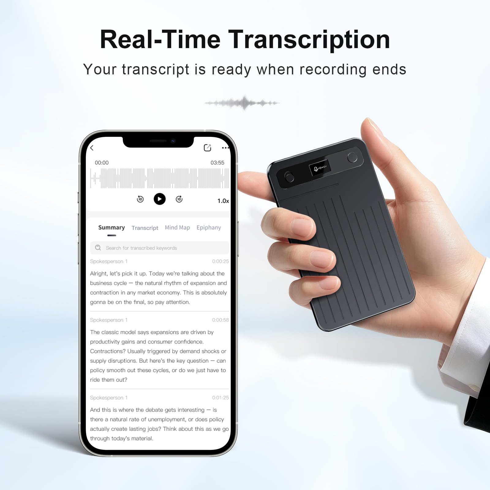 Note Pro - Grabadora de voz AI de 64 GB con transcripción, traduce en tiempo real 100 idiomas, minutos de reuniones de IA y mapas mentales, diseño magnético, batería de 400 mAh