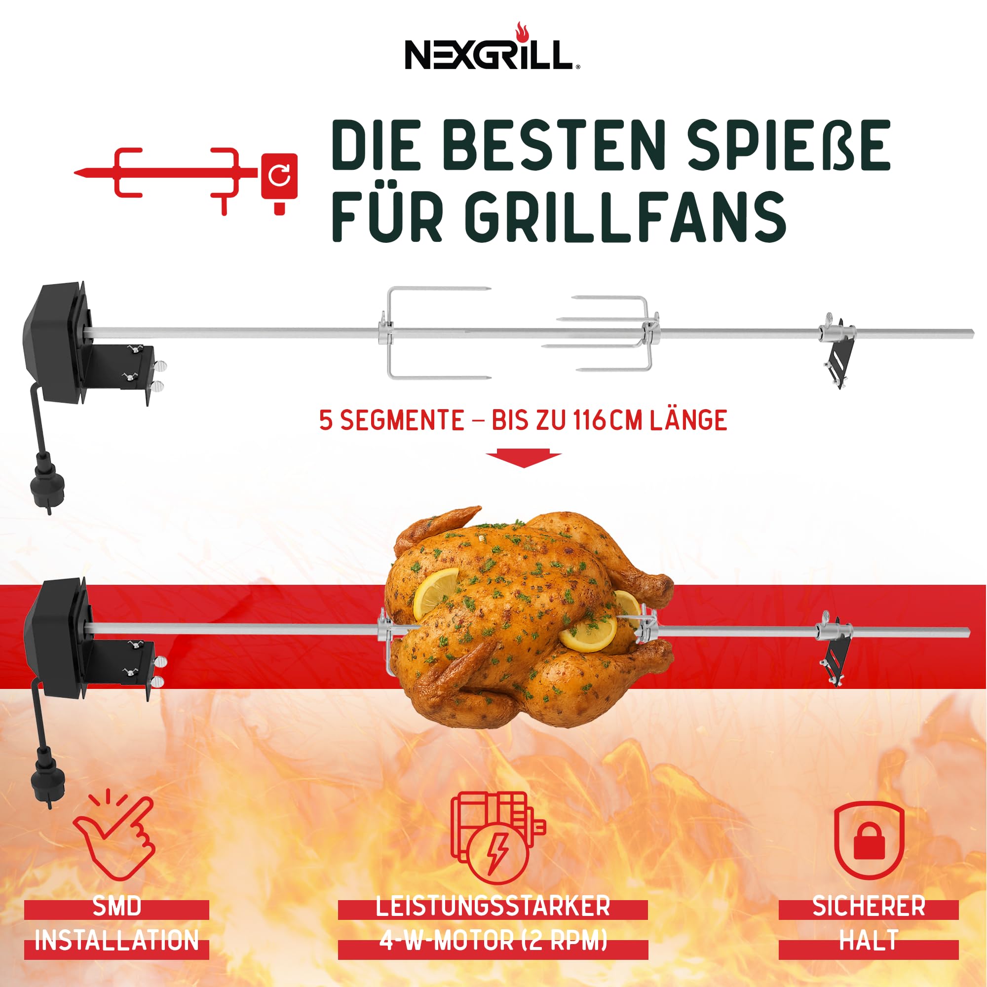 Gasgrill Camping Nexgrill Edelstahl Grill-Drehspieß Set Mit
