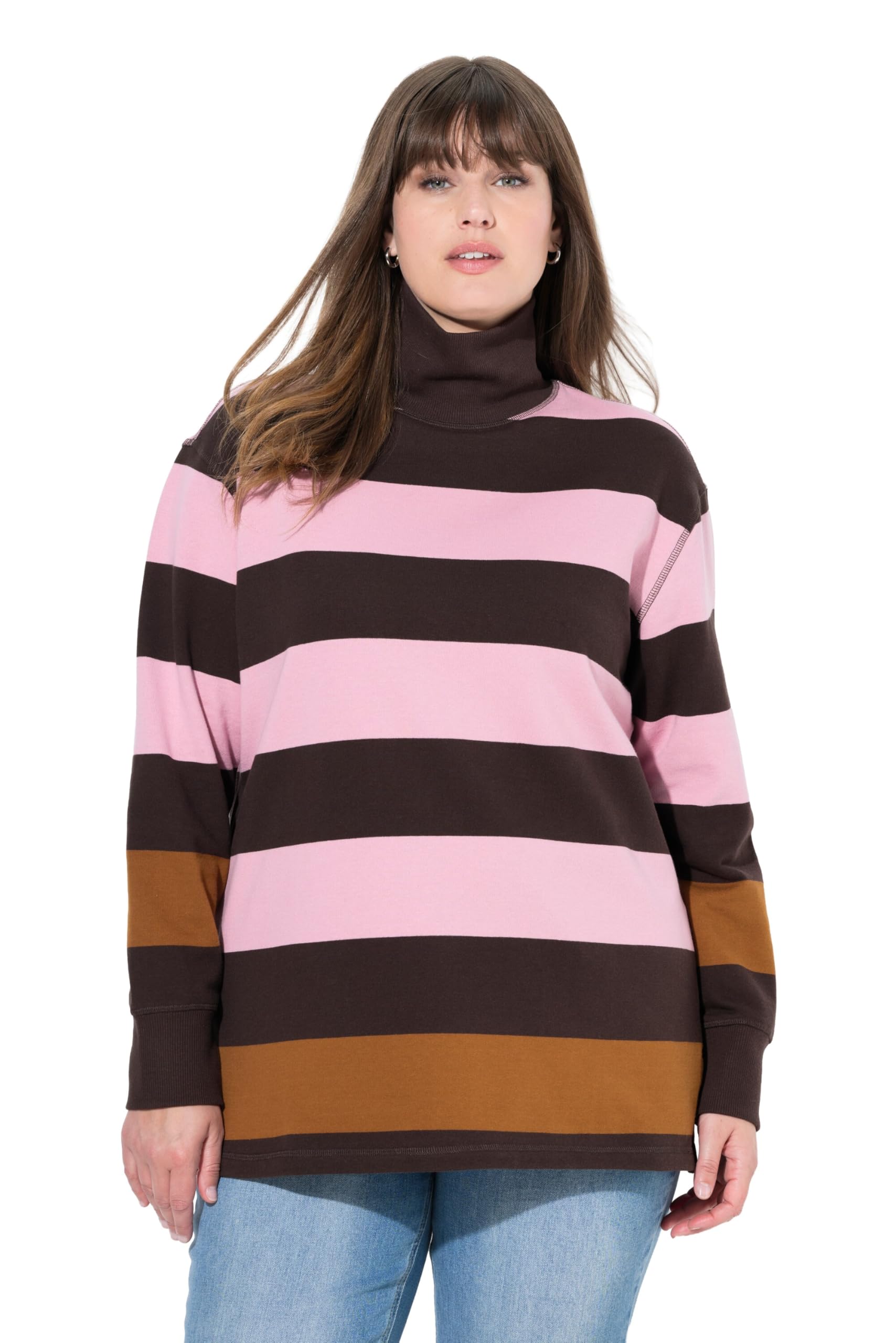 Ulla Popken Damen große Größen Übergrößen Plus Size Sweatshirt, Streifen, Stehkragen, Langarm, Biobaumwolle 843340