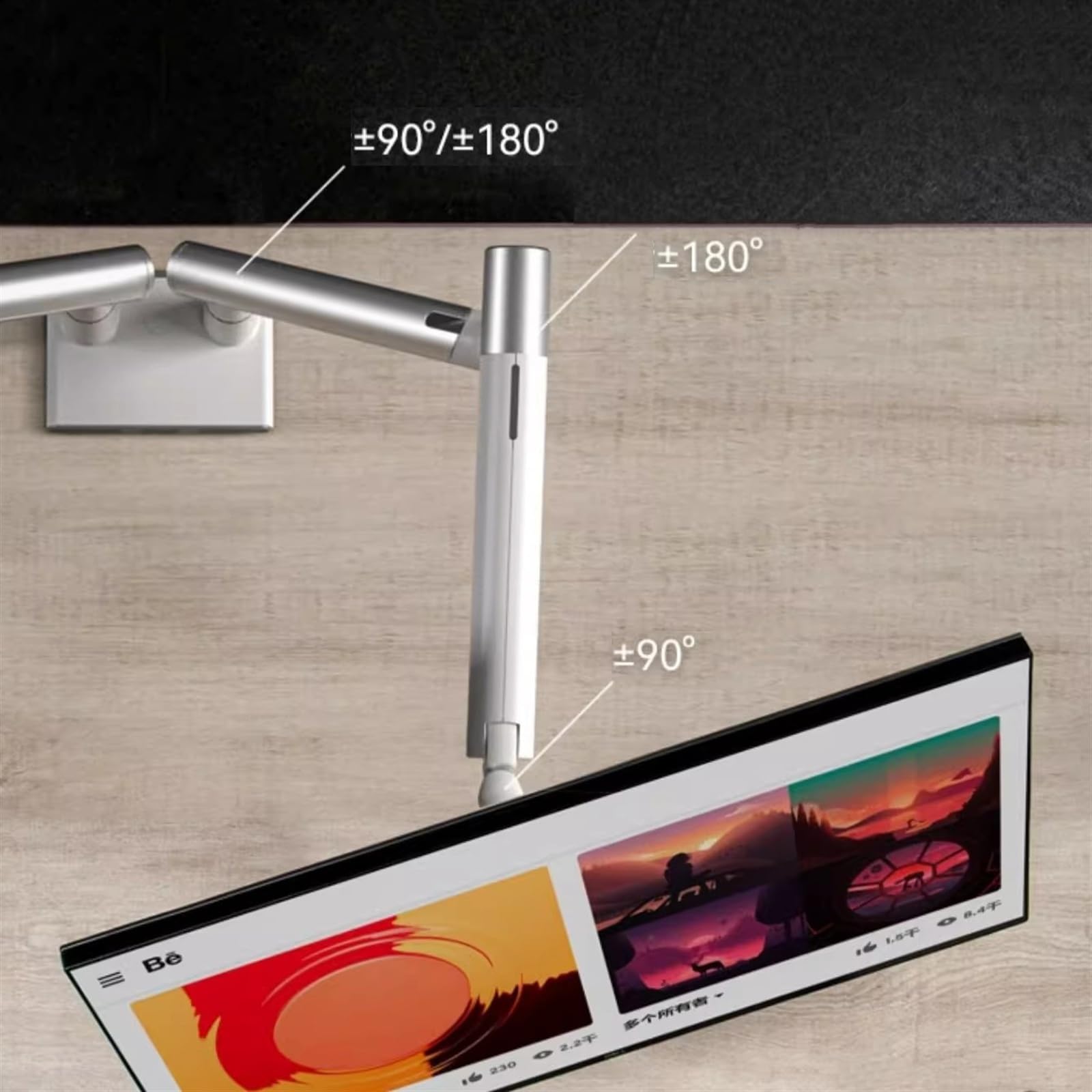 Ramię monitora 43.2-81.3 cm podwójne ramię do montażu monitora, regulacja wysokości, mechaniczna sprężyna, podwójny stojak na monitor z 2 portami USB, podwójny uchwyt na biurko do