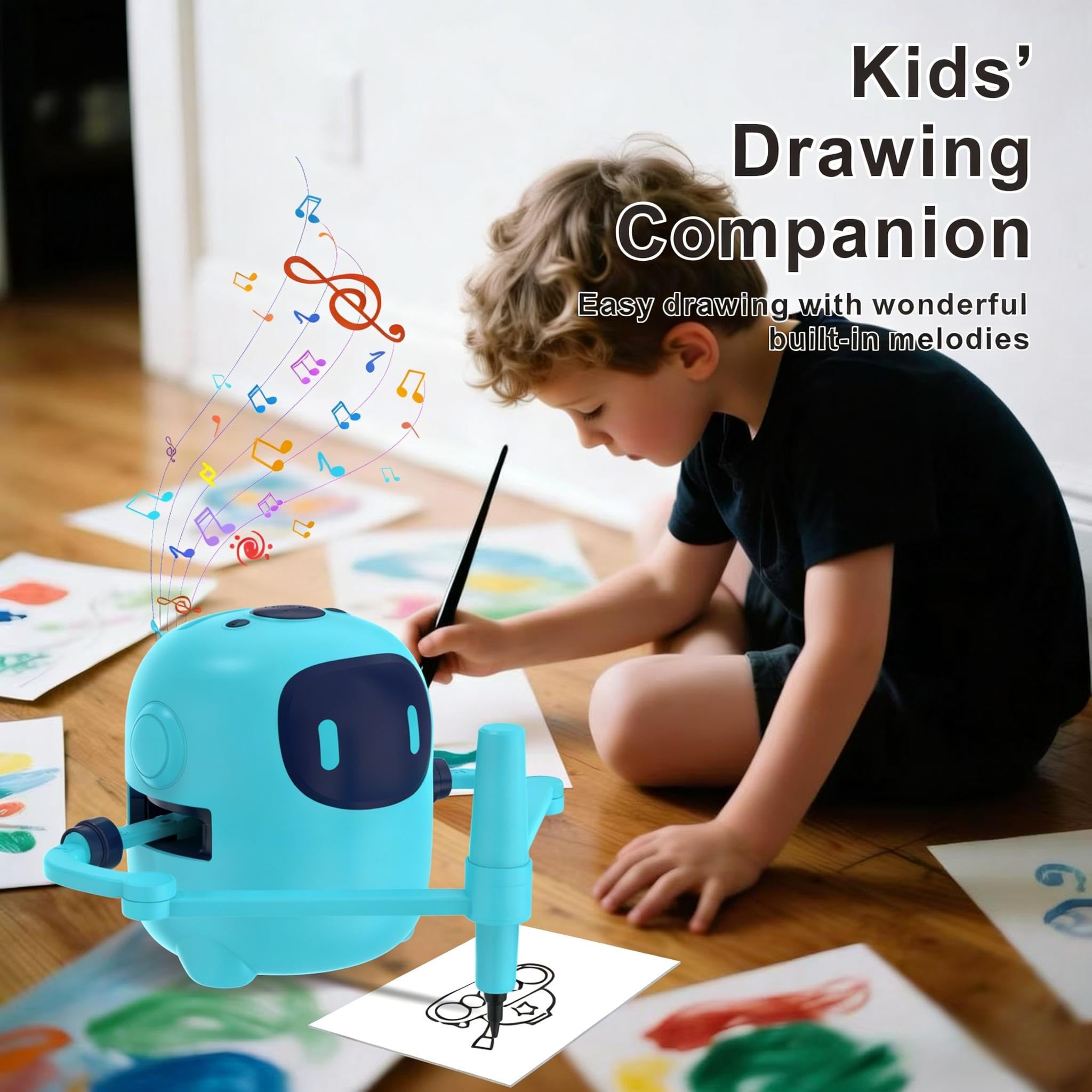 Robot da disegno per bambini con 150 carte, macchina da disegno educativa interattiva vocale, giocattoli didattici Montessori per 5+ anni festa di compleanno per ragazzi e ragazze (Blu)