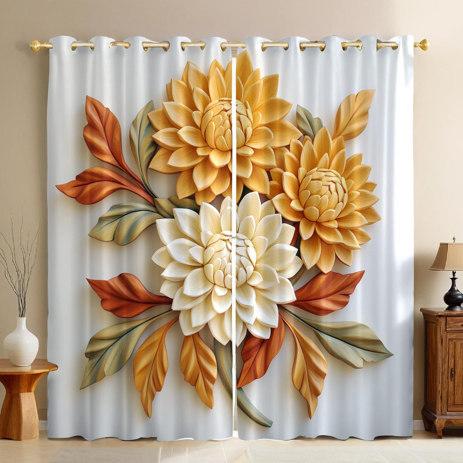 Rideaux occultants fleurs de chrysanthème pour un cocon chaleureux
