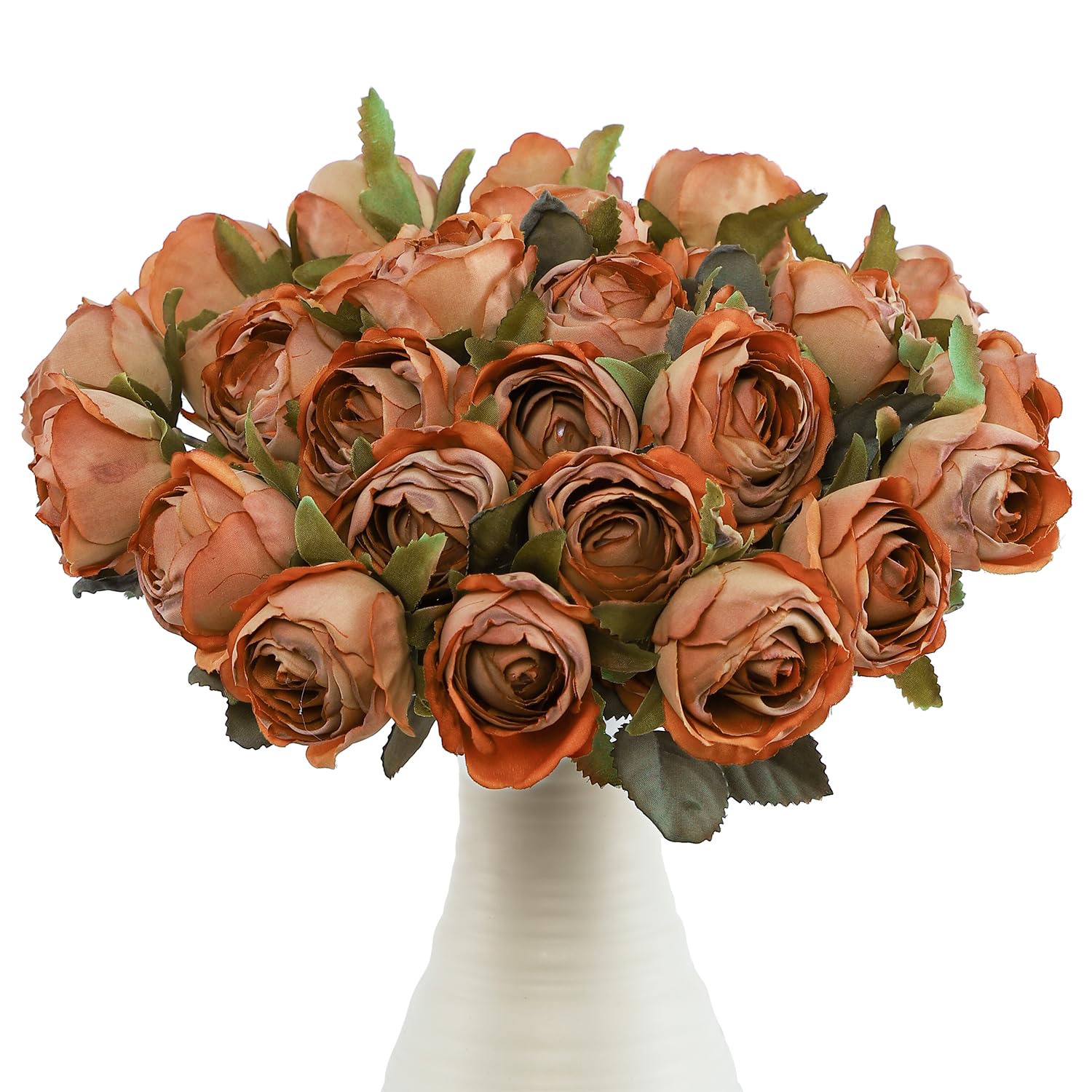 LEUCHTAMOR 12PCS künstliche Vintage Rosen Burnt Orange Silk Rose Blume für DIY Hochzeit Sträuße Bridal Shower Centerpieces Blumenarrangements Party Tables Home Decorations