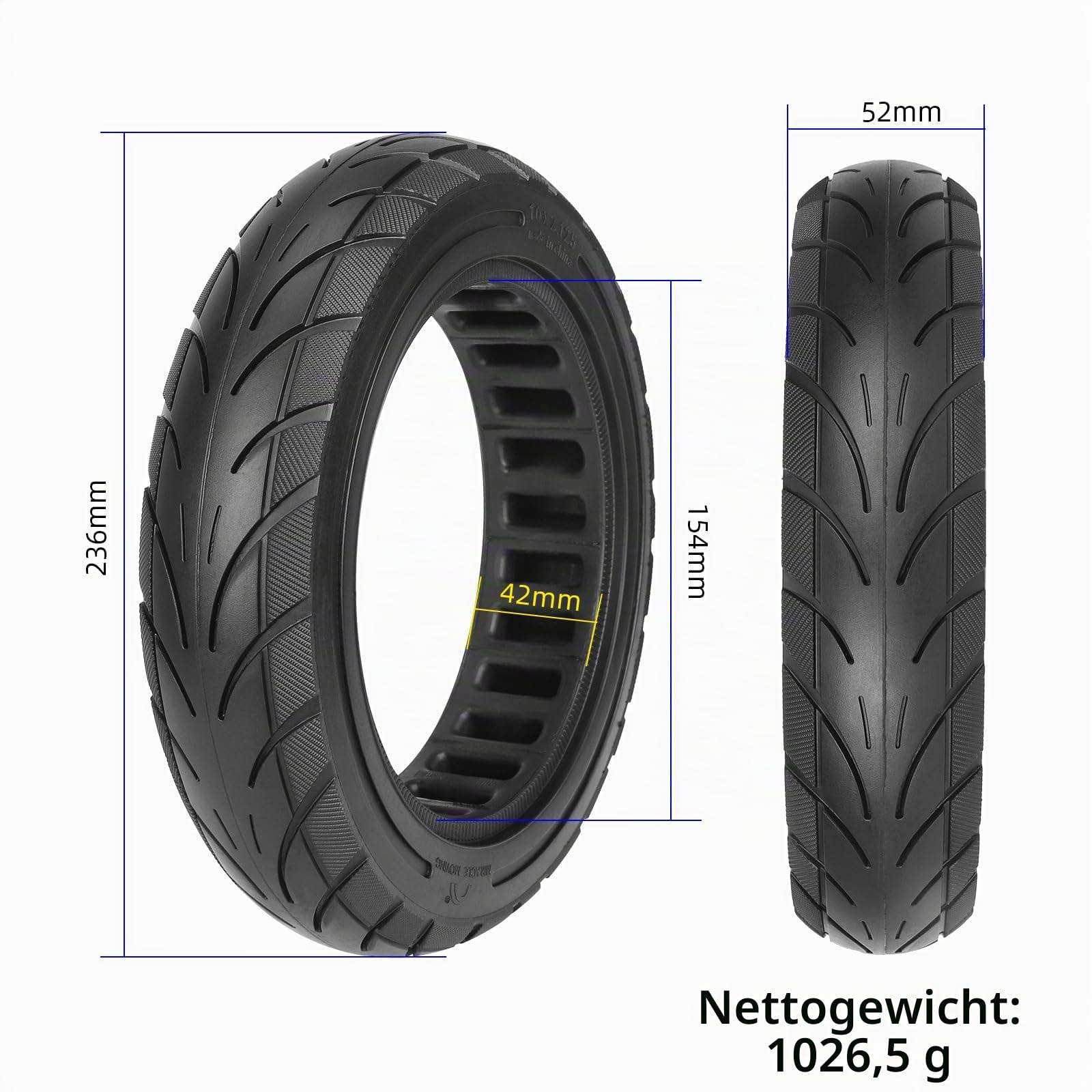 10x2,125-6,5/6,6 Vollreifen für Segway Ninebot D18 D28 D38 D38D,für Xiaomi 4 Lite Gen2,Odys Alpha X5, 55/80-6,6 Navee V25i Pro/V40i Pro/V50i Pro Elektroroller 10 Zoll Vollgummireifen Ersatzräder (2)