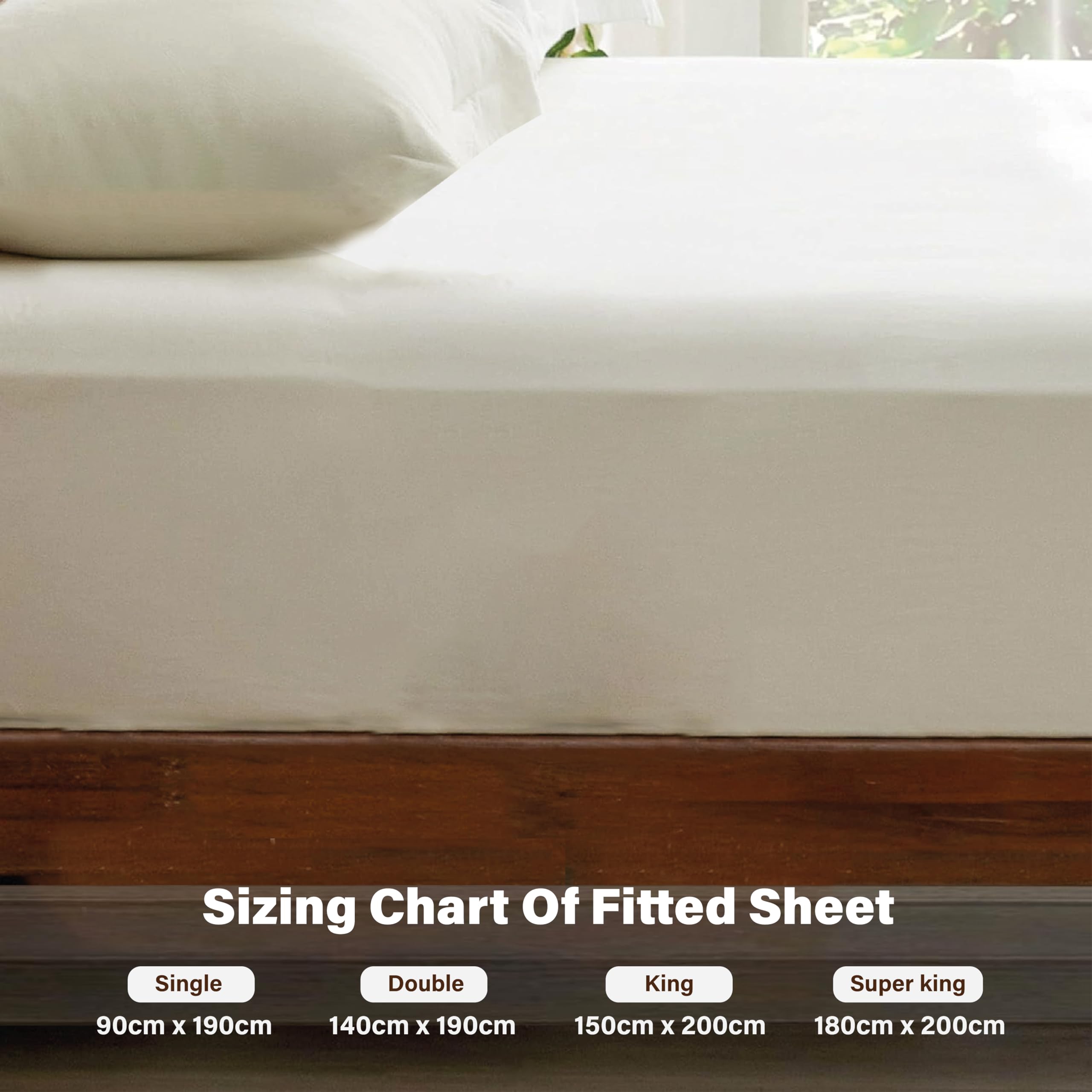 Rehan & Co 100% Egyptian Cotton Fitted Sheets 300 Thread Count Breathable Hotel Qulaity Bedding 12” / 30cm Deep Fitted Bed Sheet. (Cream Fitted Sheet - Image 3