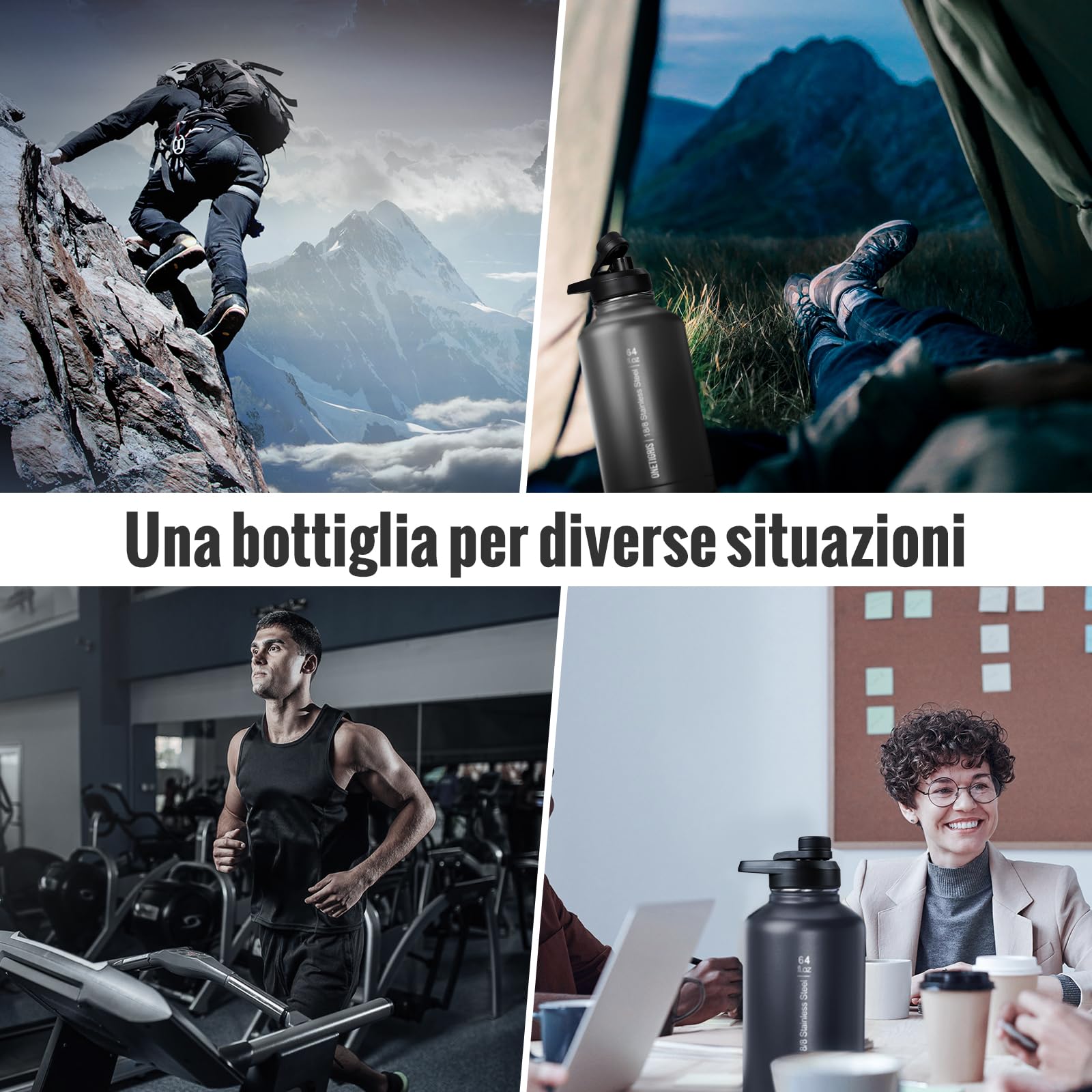 OneTigris Borraccia in acciaio inox 1,9L, alta capacità, borraccia sportiva con buon effetto isolante per bicicletta, campeggio, yoga, palestra, softair, nero, 64 OZ