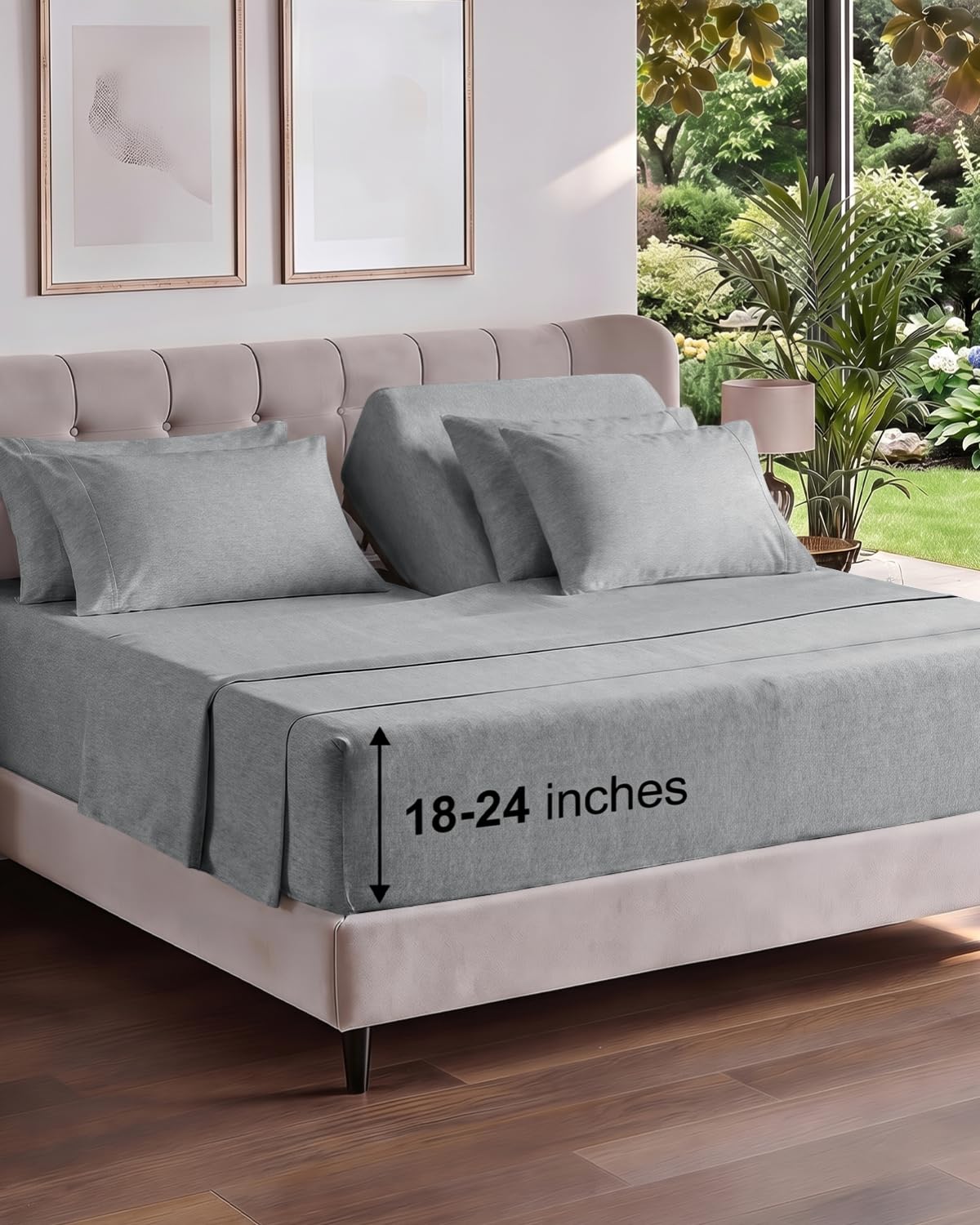 CGK Extra Deep Flex Top Split Head King 6pc Sheet Set - Heathered Grey