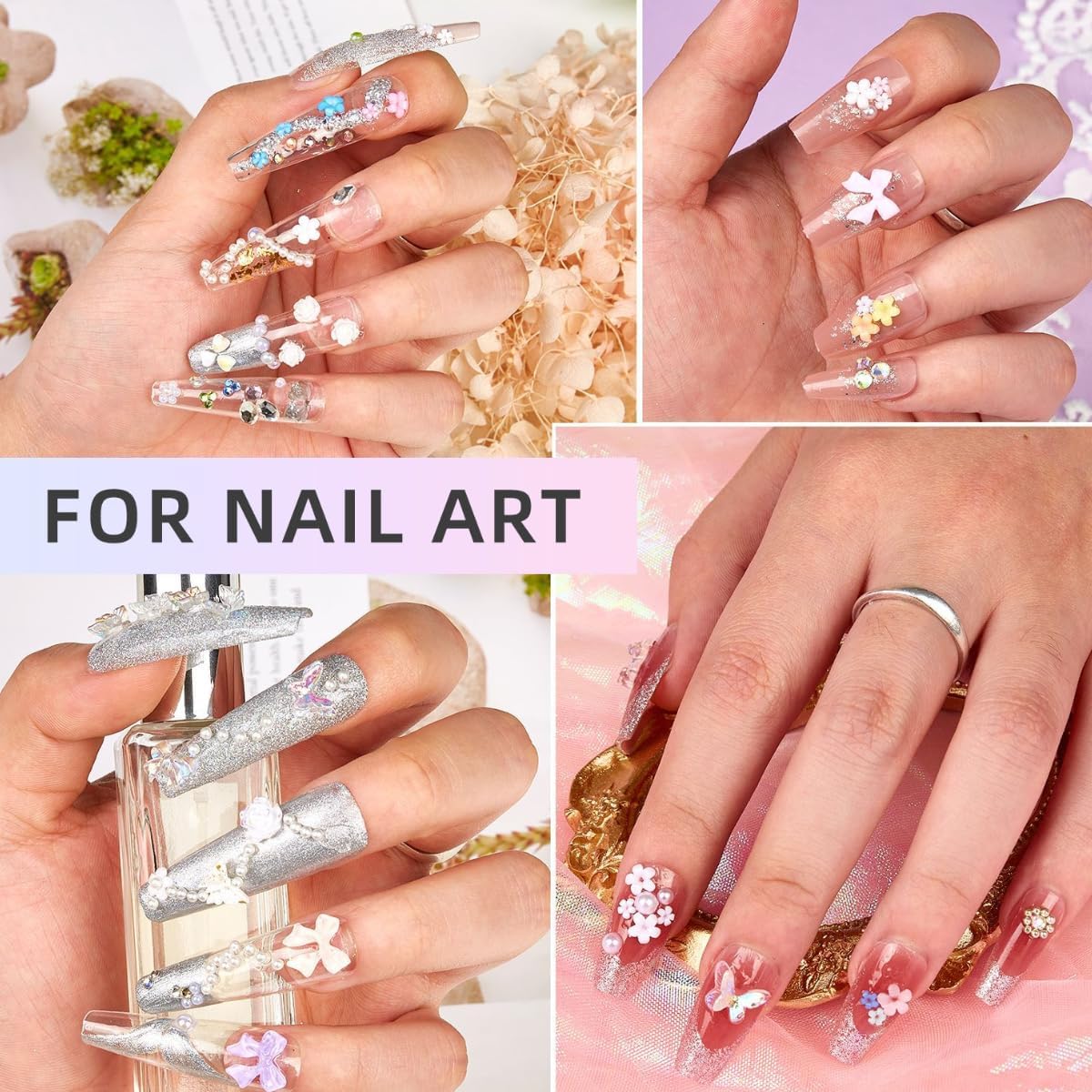 KARLOR Nail Charms Set,3D Flower Nail Decoration Pink Bow Nail Charms Butterfly Nail Art Decoration Resin Beads Acrylic Flower Nail Gems with Half Pearls for Acrylic Nail Art Accessories (7M-179) - Image 4