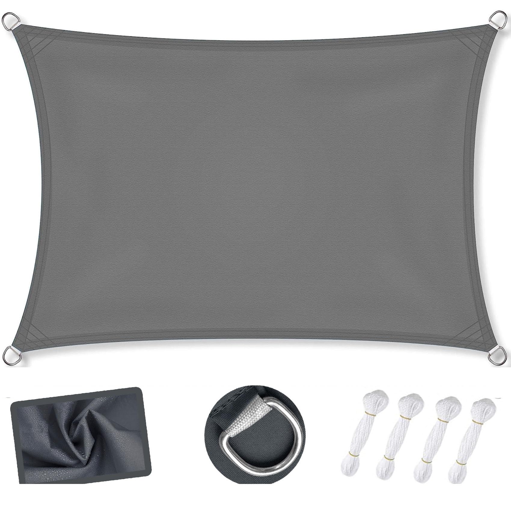 WQPMNYG Waterproof shade sail Outdoor Garden Shade Sail Canopy 1.7 x 2.6m Weather Resistant Sunshade with Free Rope for Patio Party Backyard Dark Grey