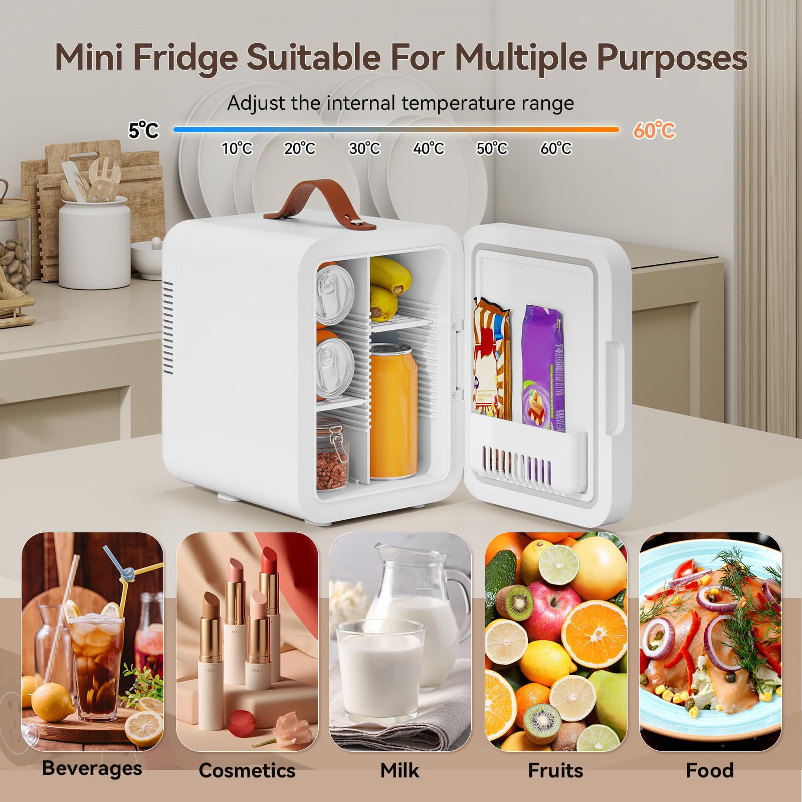 eklipt - 4 Liter Mini Fridge with Dimmable LED Mirror, AC/DC Beauty Fridge with Removable Shelf and Handle, for Makeup and Food, Skincare Fridge for Bedroom, Office, White[Energy Class F] — view 4