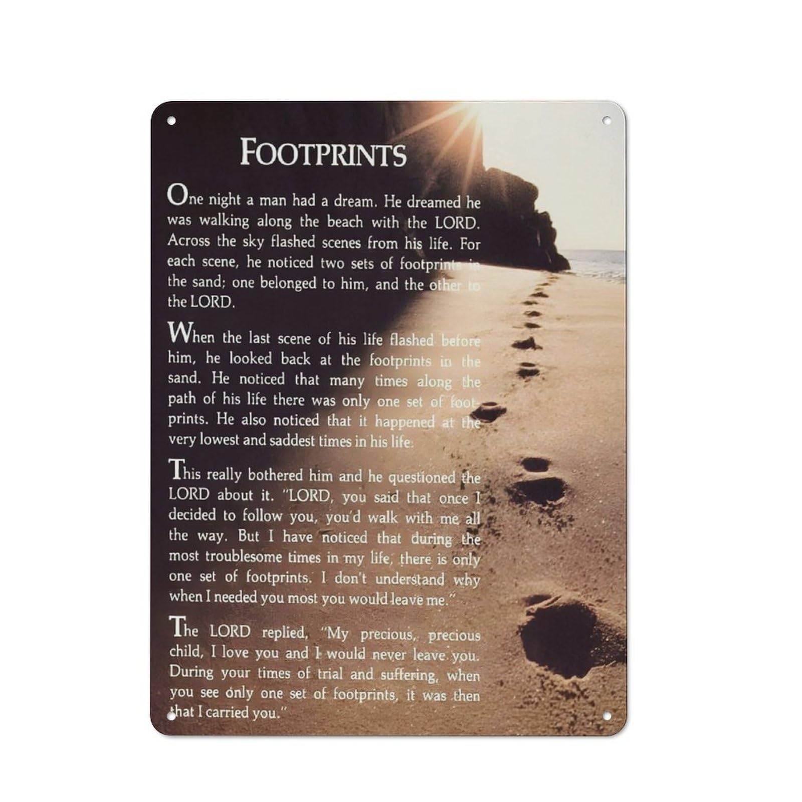 Acdoet Tin-05 Rustic Metal Tin Sign Footprints In The Sand Wall Art, Religious Footsteps Poem Prints For Christian Home Decor, Motivational Religious Artwork, Inspirational Quotes Wall Art For Bedroom 12X16 Inch