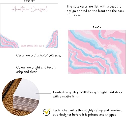 Miniatura 3 de Personalized Note Cards for Women, Funny Saying Gifts Stationary Paper, Custom Quote Flat Thank You Notes with Envelopes, Your Choice of Quantity