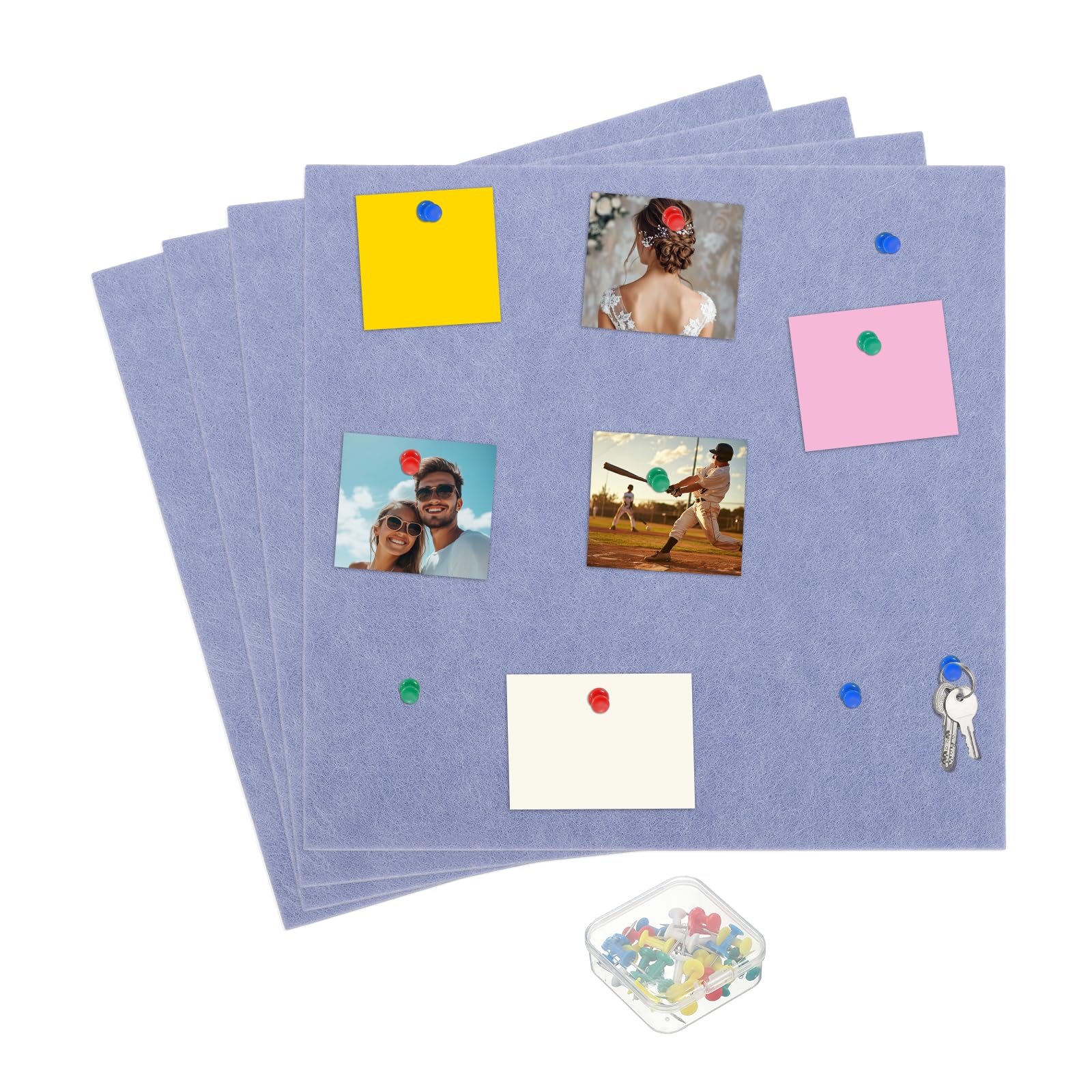 sourcing map 12" x 12" Large Cork Board Felt Board Tiles, 4 Pack Bulletin Board with 25 Push Pins 8 Adhesive Fastener, Self-Adhesive Corkboard Tiles for Home Office Photos, Light Blue