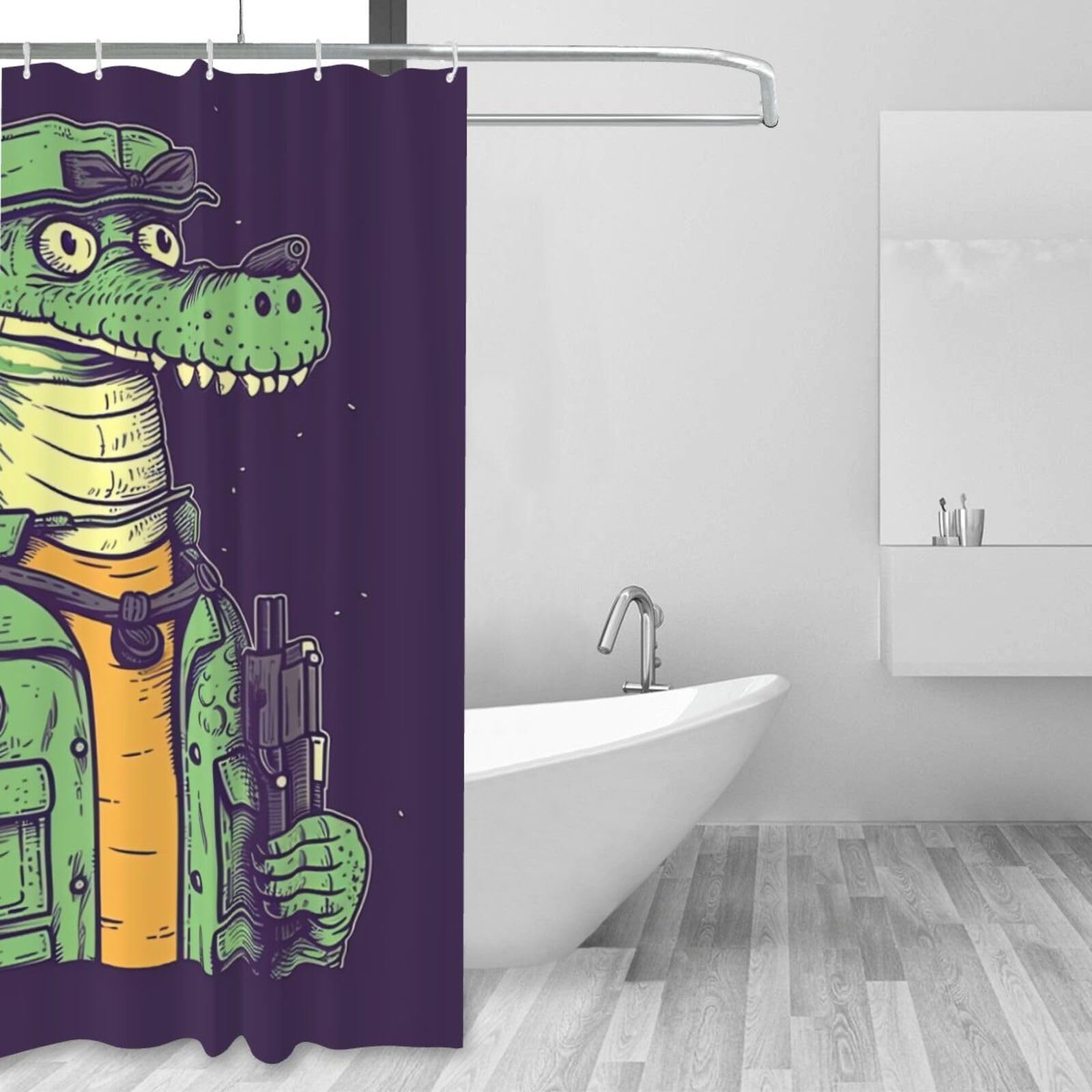 Rideau de douche imperméable motif crocodile avec 12 crochets pour salle de bain 152x180cm