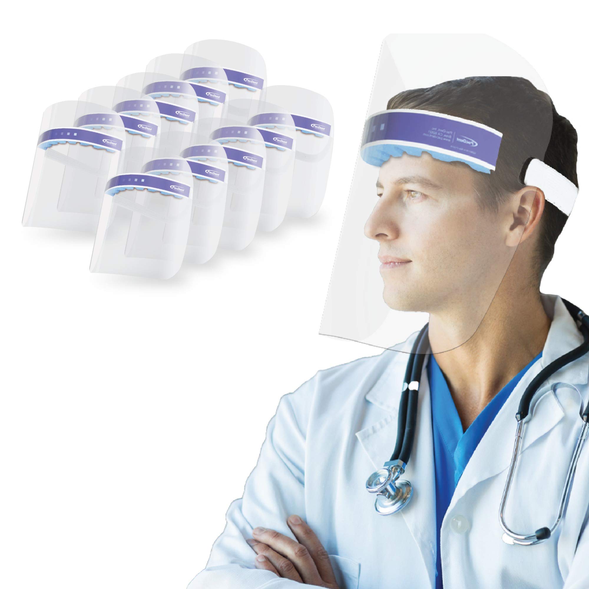 S010-A iShield Disposable Face Shield with Drape-It Cover, Anti-Fog Coating, Lightweight and Comfortable, Pack of 10