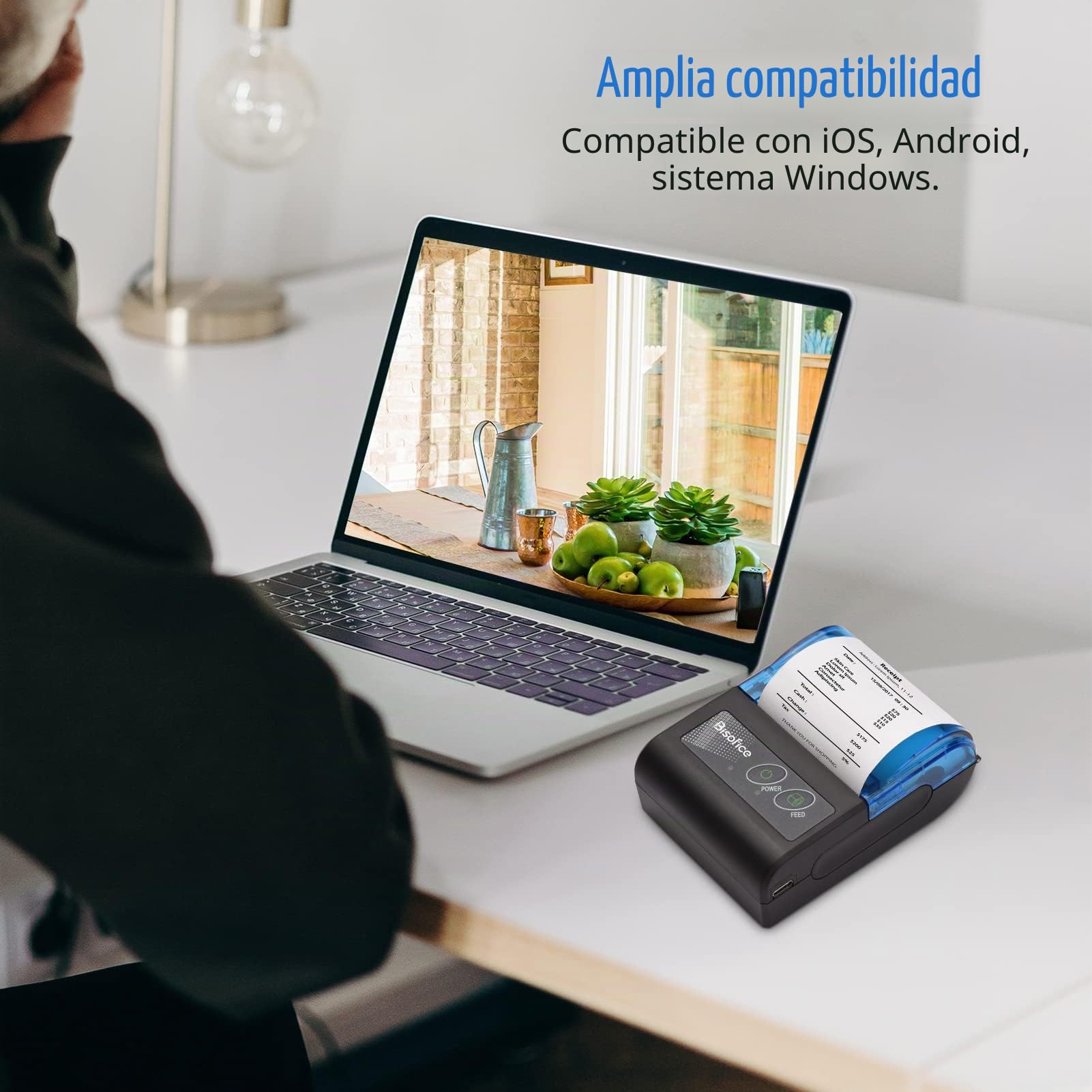 XGR-POS581 Mini impresora térmica portátil Impresora de tickets de recibos de recibos USB inalámbrica de 2 pulgadas con papel de impresión de 58 mm Compatible con iOS Android para ventas de