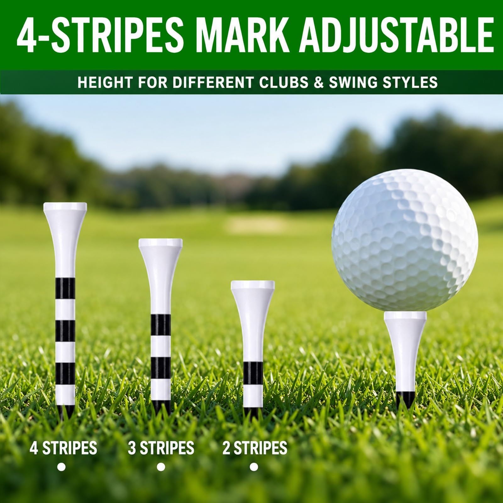 100 Bambus Golf Tees (83 mm) mit Höhenmarkierungssystem – biologisch abbaubar, langlebig & stabil – die Golf Tees für konstante Abschlaghöhe und höchste Präzision（ Weiß）