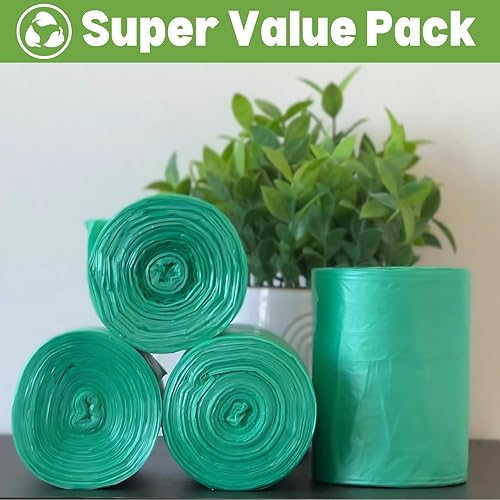 Miniatura 5 de Bolsas de basura pequeñas biodegradables de 1.2 galones (440 quilates) de 5 litros, ecológicas, color verde, mini bolsas de basura de 1 galón,