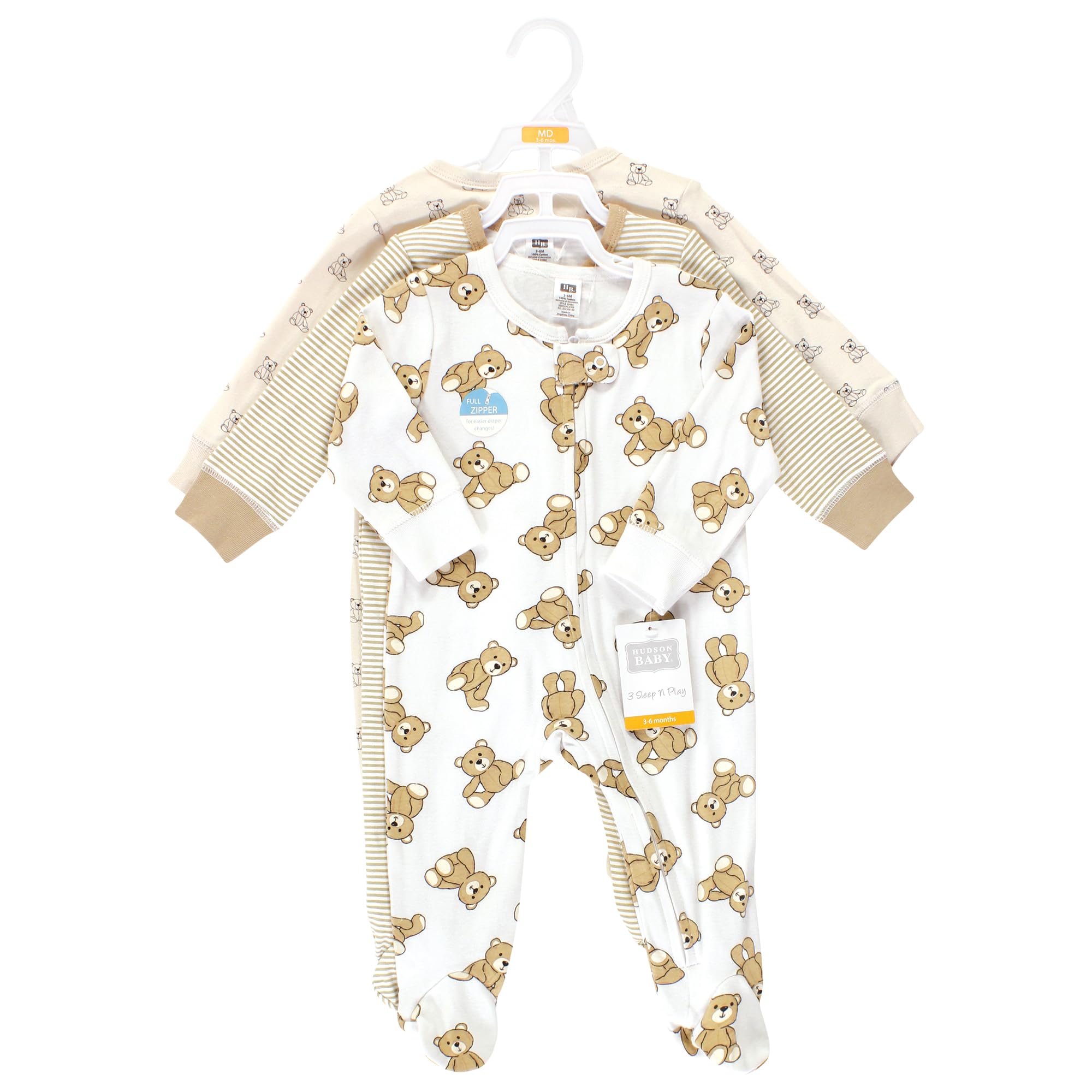 Hudson Baby Unisex Baby Cotton Sleep and Play, Teddy Bears, 0-3 Months