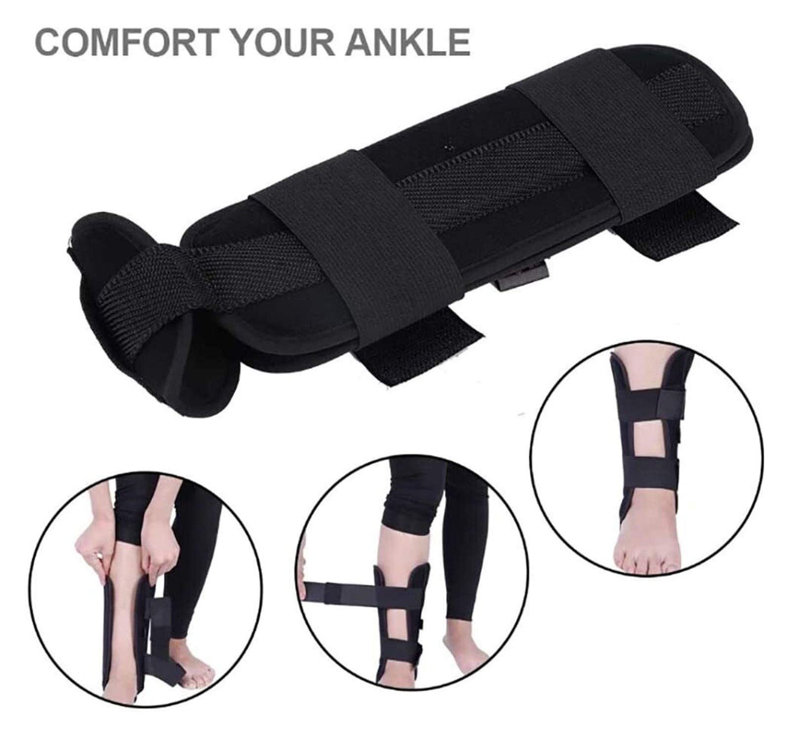 Órtesis ajustable para pie caído, vendaje para tobillo, alivio del dolor de fascitis plantar, varillas estabilizadoras, férula nocturna ortopédica para el tratamiento de la fascitis plantar (Negro L