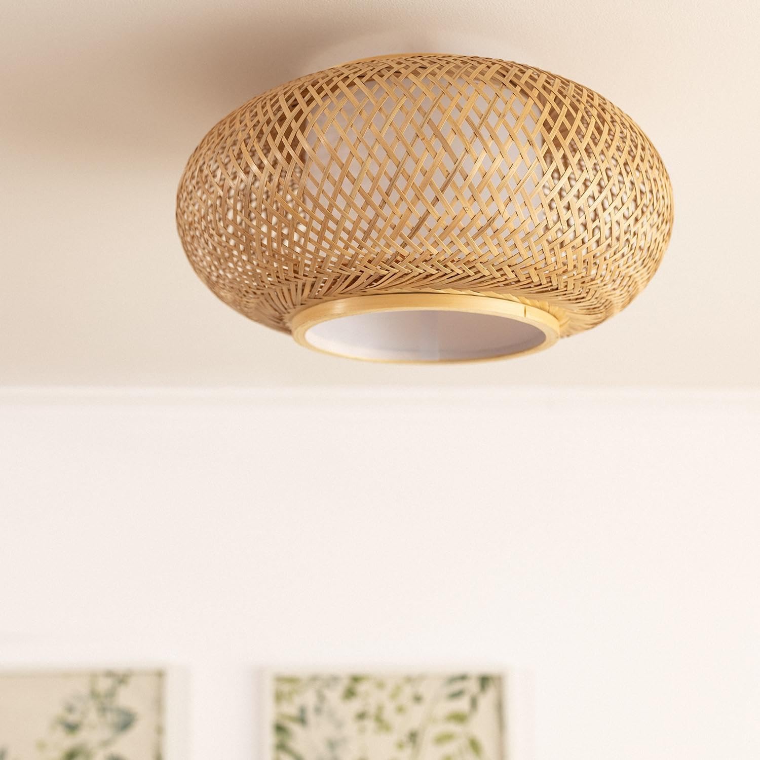 LEDKIA Plafón Circular Bambú Ø400 mm Denia Natural | IP20 Interior | Lámpara de techo decorativa natural estilo boho para salón; comedor y dormitorio