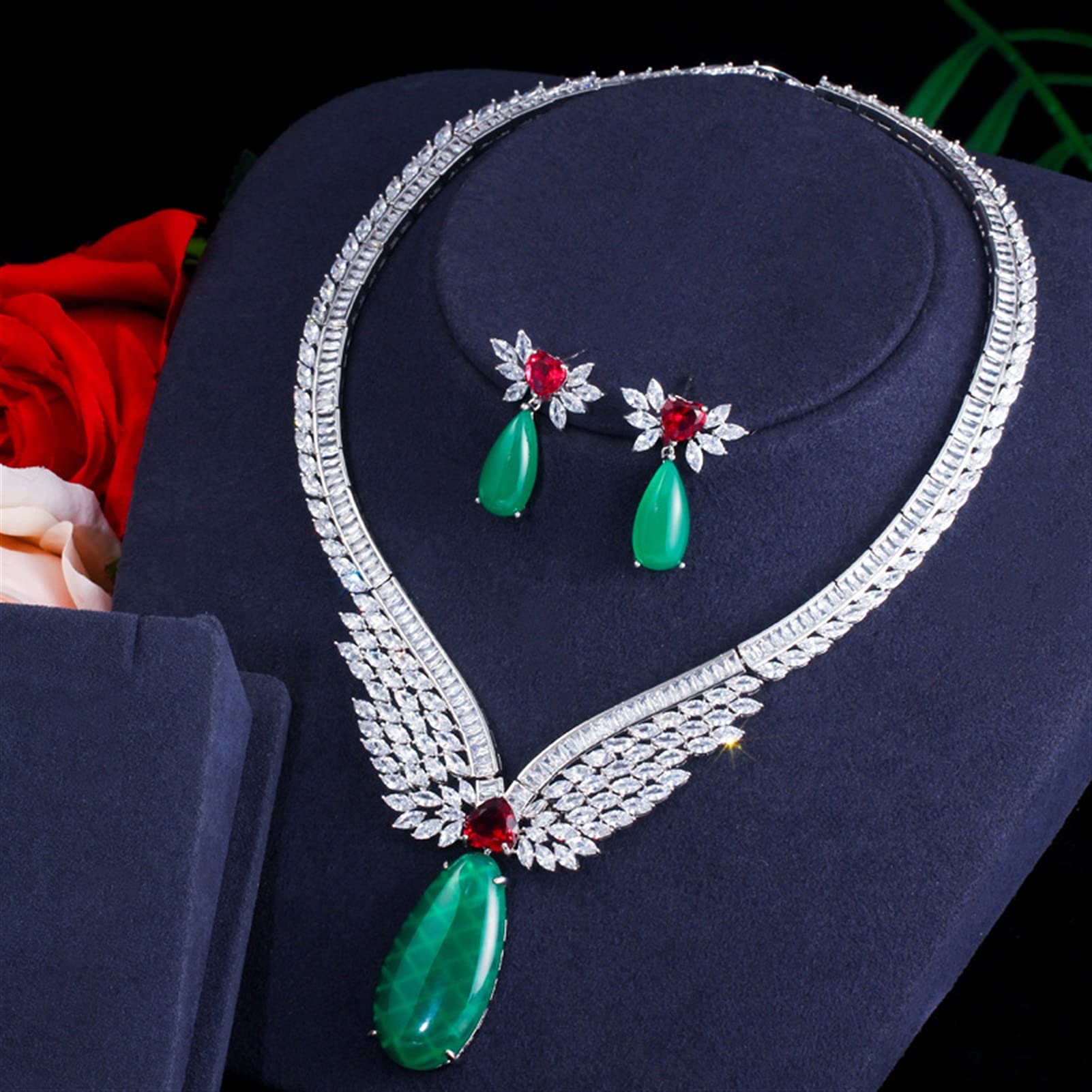 Set di Gioielli per Collana da Sposa con Topazio Bianco Verde Smeraldo Verde per Le Donne
