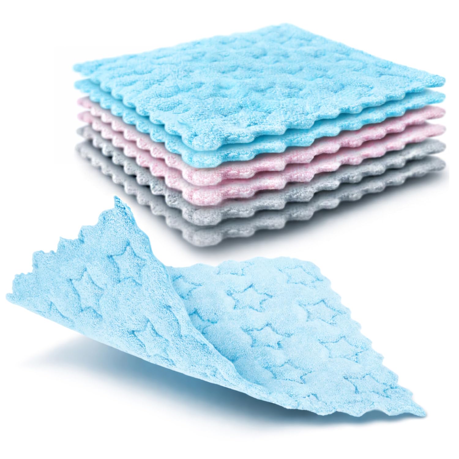 com-four® 6x Star design sponge cloths, kitchen dish cloths, absorbent cleaning wipes for household surfaces, reusable multipurpose cloths, dishwashing rag (06 pieces - star design)