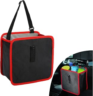 Hanging Foldable Car Trash Can Car Trash Can Leakproof Car Garbage Can Waterproof Multifunctional Storage Basket for Car Interior Accessories (Red)