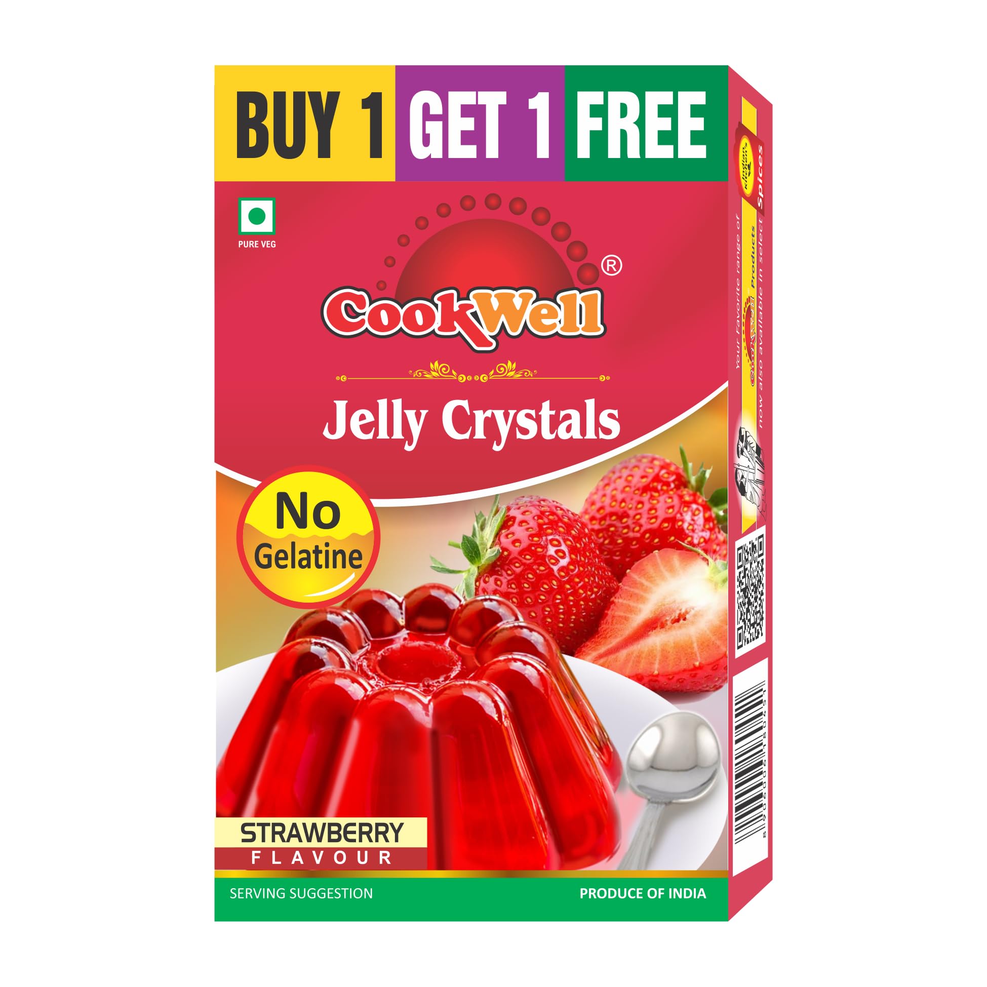 Cookwell Combo of Jelly Crystal Strawberry 100g × 1+1, Jelly Crystal Raspberry 100g × 1+1 | Quick Easy Dessert Making Pack for Kids and Adults | Ideal for Summer, Parties, and Family Treats