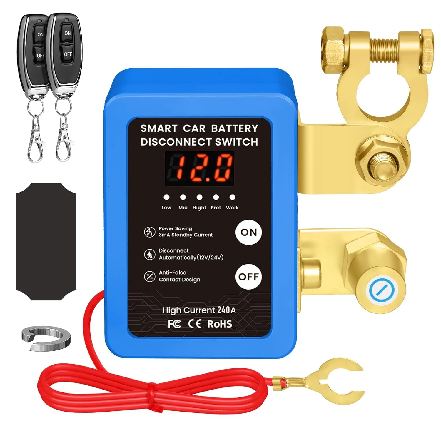 Coupe Circuit Batterie 12V, Coupe Circuit, Disjoncteur de Batterie Télécommandé Sans Fil, Interrupteur D'arrêt Automatique avec Affichage LED pour Voiture, Camping-Car, ATV, Bateau (Blue)