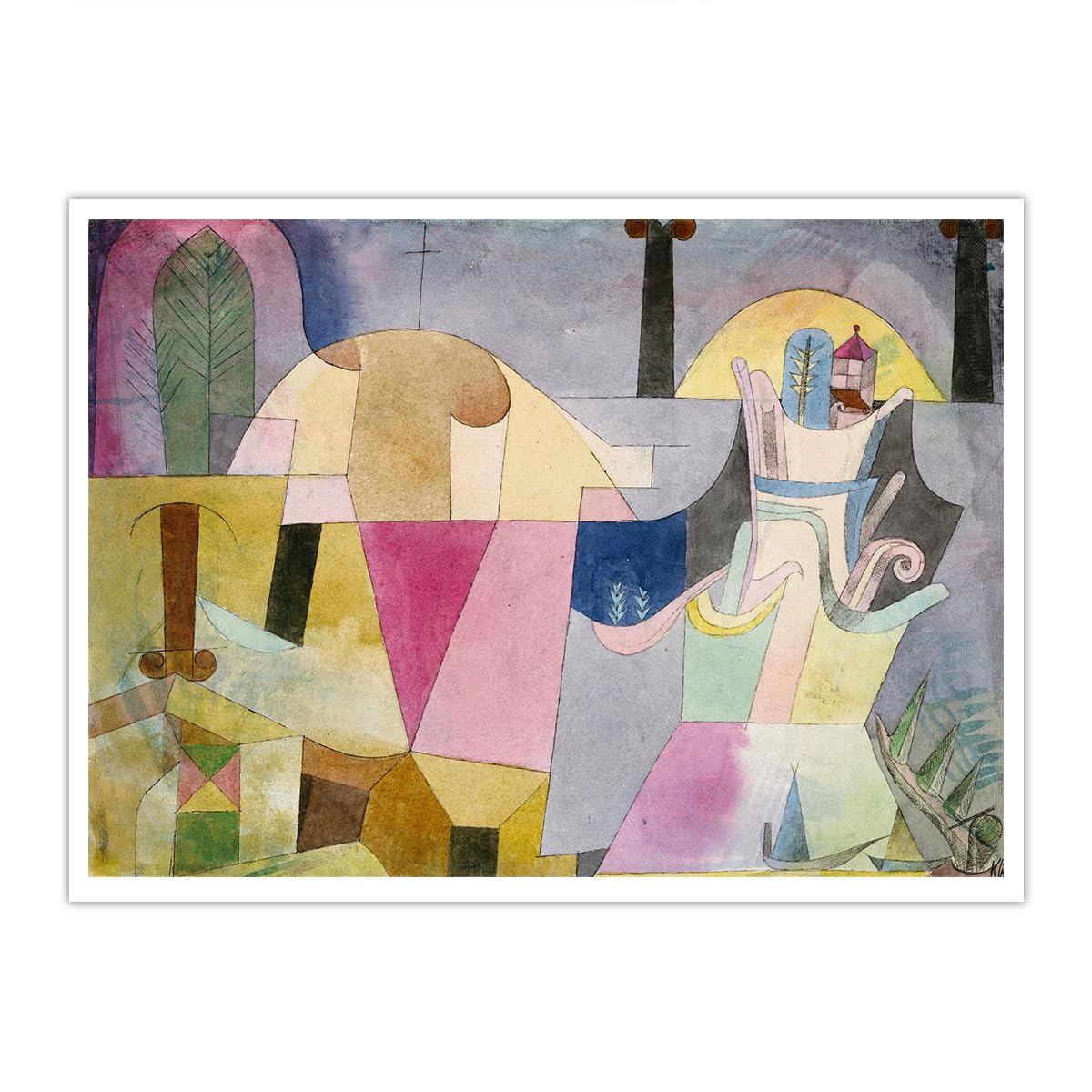 SHENGPOSTER Black Columns in a Landscape by Paul Klee Canvas Poster Abstract Watercolor Art Painting Print Unframed Wall Art for Lobby Room Home Office Frameless 50x65cm