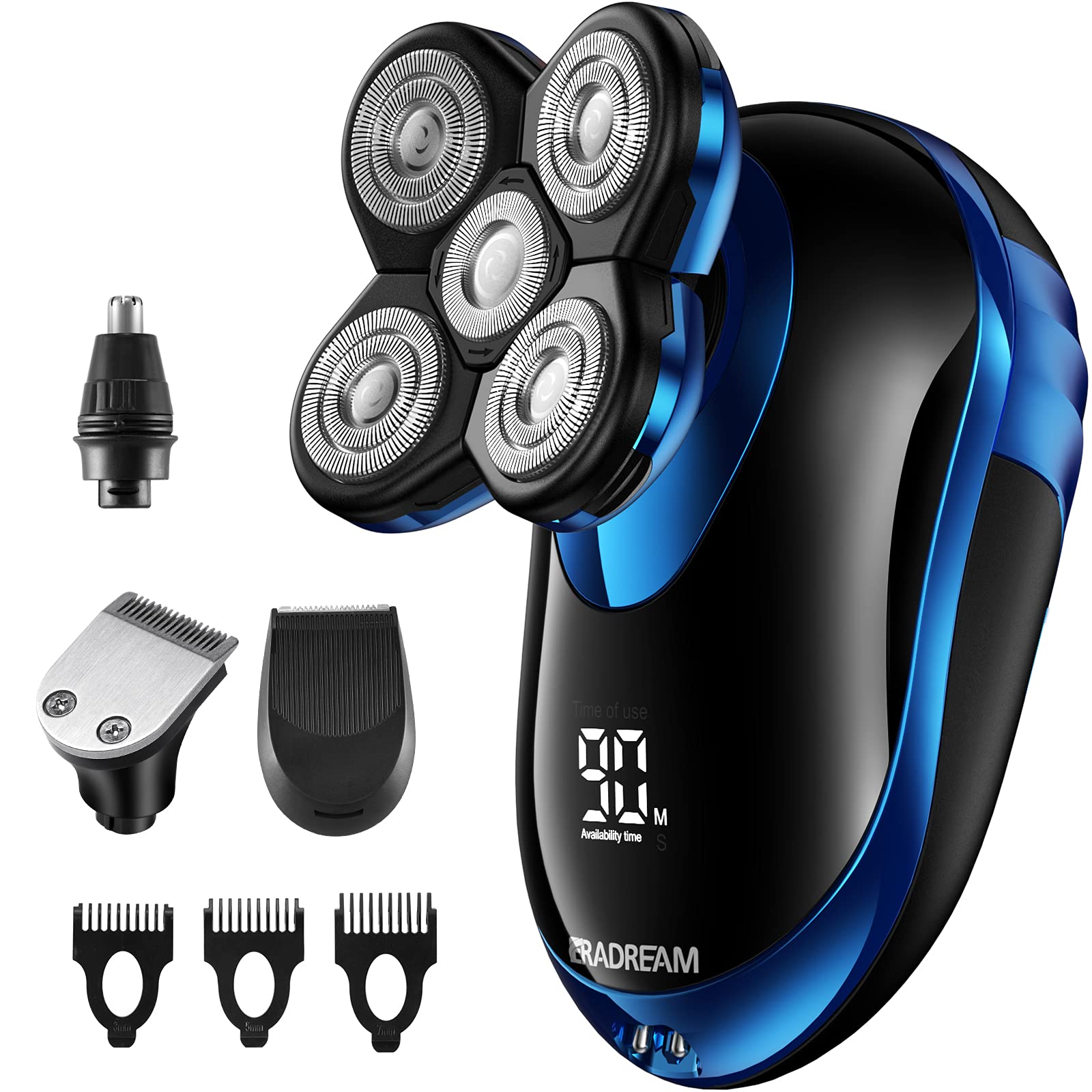 Head Shaver, ERADREAM Electric Razor for Bald Men 4 in 1 Electric Shaver 5D Floating USB Rechargeable Nose Hair Shaver 100% IPX7 Waterproof Wet Dry Shave, Blue