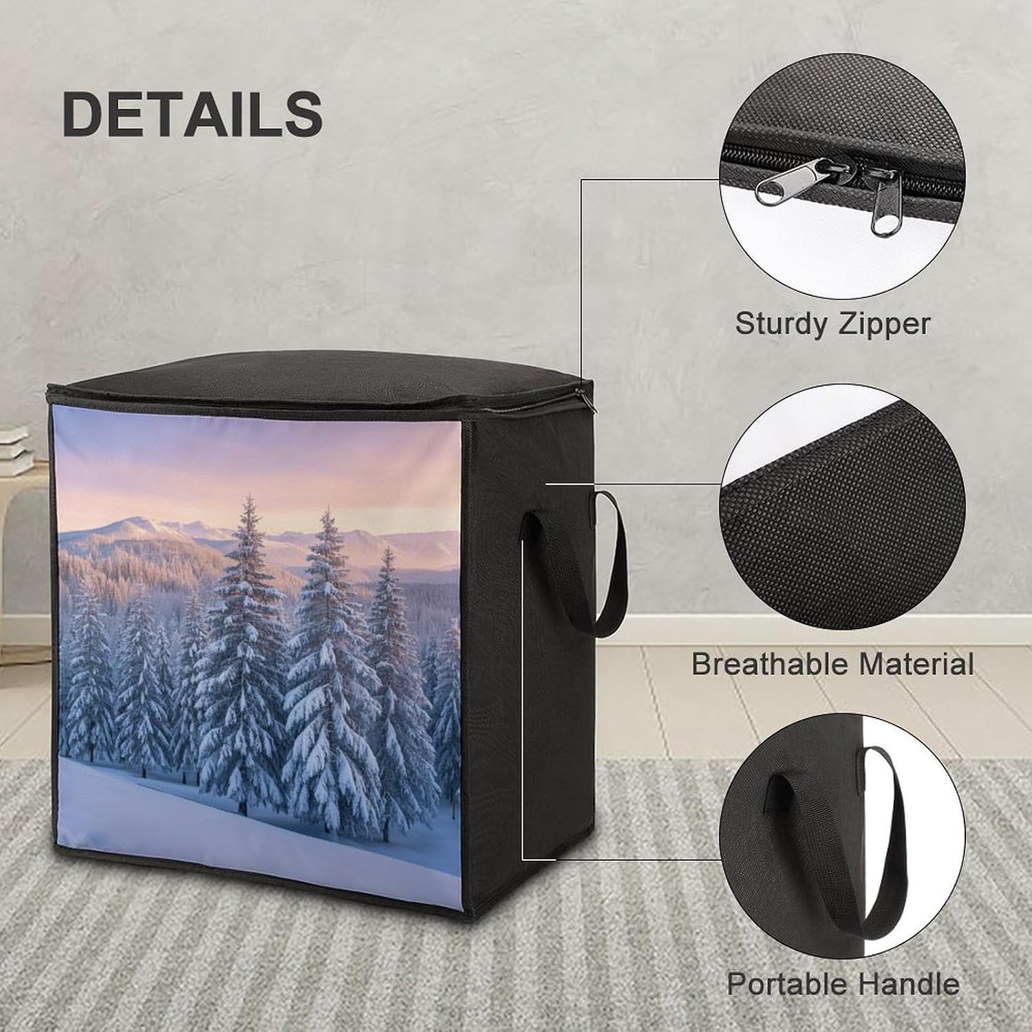 Snow Scene Storage Bags Moving Bags Storage Bins | Comforter Storage Bag Reinforced Handles & Zippers Foldable Closet Organizers and Storage for Blanket Pillow Clothes