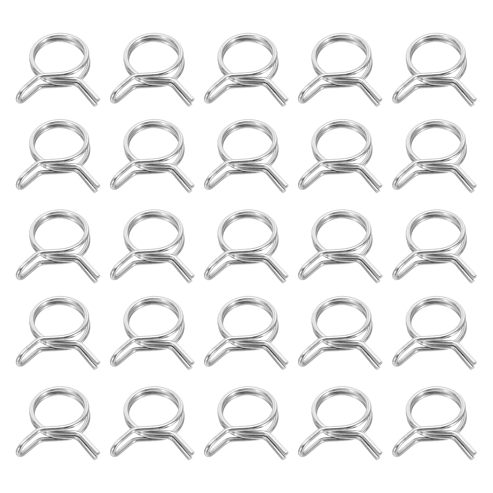 sourcing map Double Wire Fuel Line Hose Clips 15mm ID 15-18mm OD, 25Pcs Stainless Steel Tubing Spring Clips Clamps Assortment for Air Hose Tube Water Pipe Motorcycle Scooter ATV, Silver
