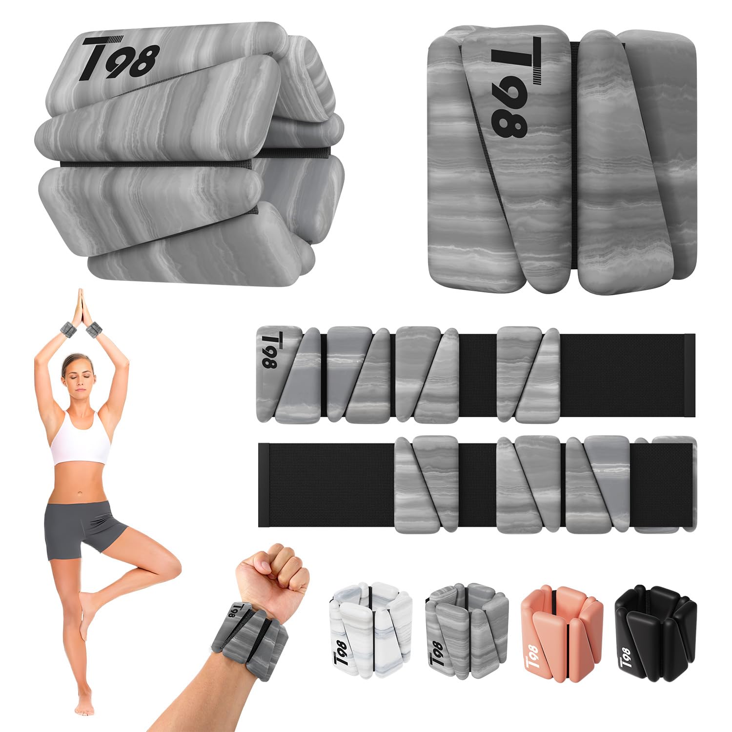 T98 Wrist & Ankle Weights for Women Men, Wearable Wrist Weights Set of 2(1Lbs Each), Adjustable Arm Leg Bracelet Weights for Strength Training, Aerobics, Barre, Suit for Home Outdoor Workout