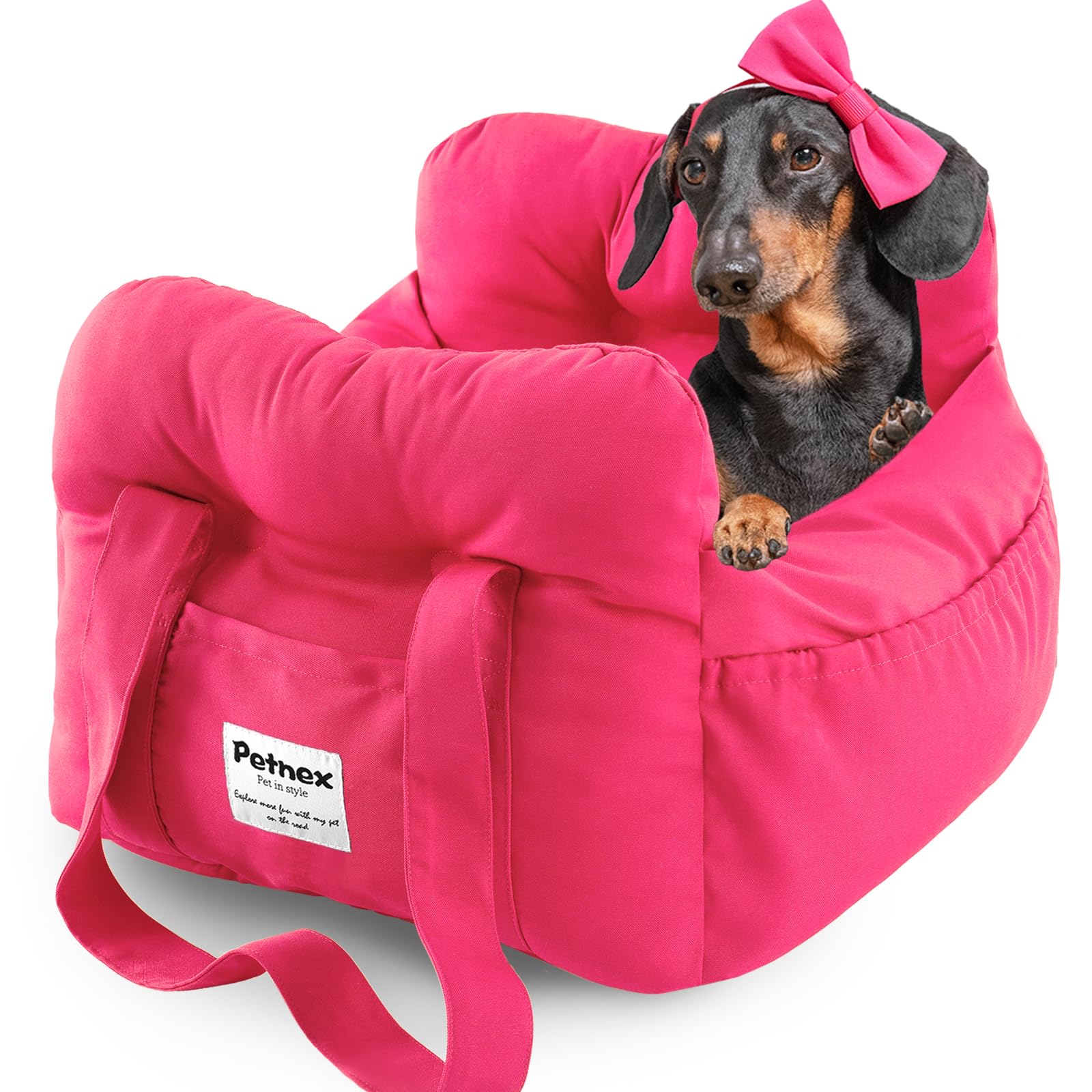 PETNEX Dog Car Seat for Small Dogs, Portable Puppy Car Seat of Easy Installation, Fashionable Pet Carrier Bag with Large Pockets, Machine Washable Dog Booster Seat (Rose Red)