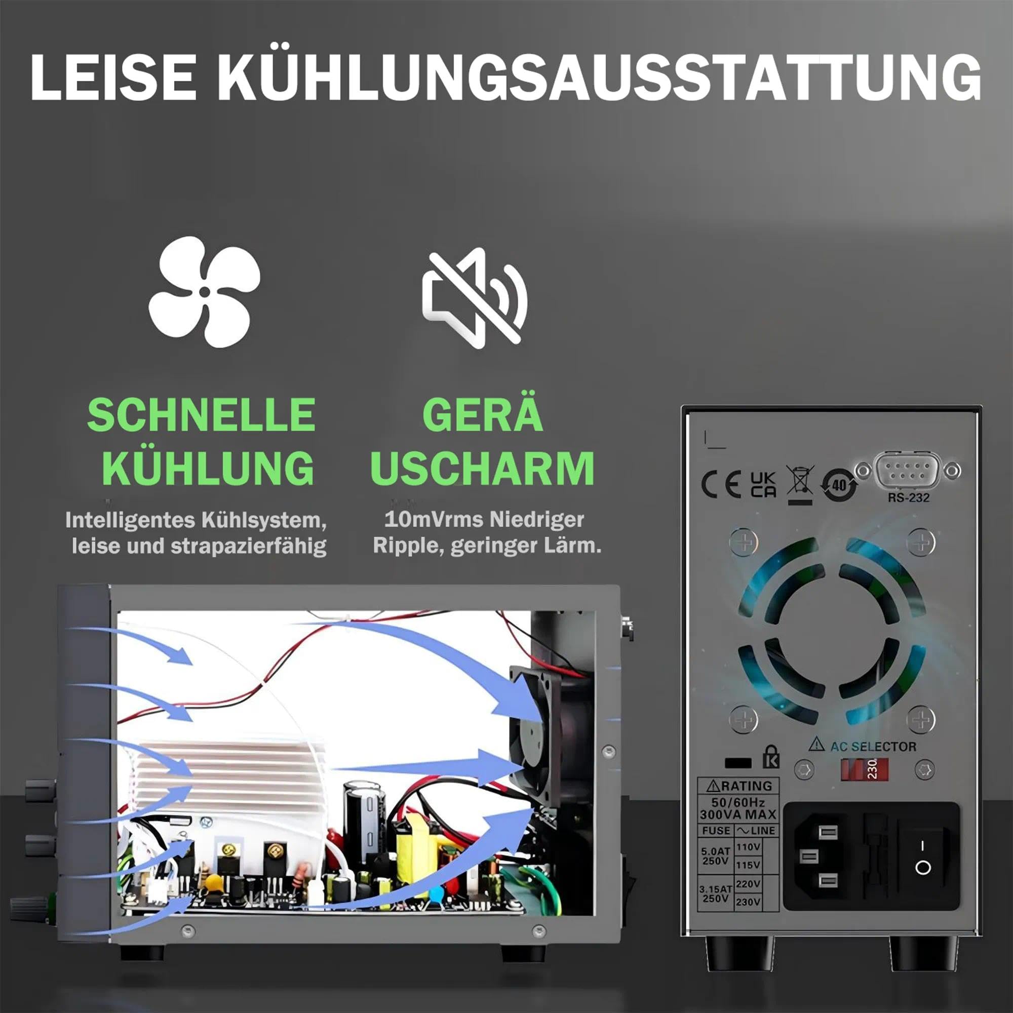 Hantek HDP1160V4S Programmierbares DC/AC Labornetzteil 160V 4A 180W 10-100mV/1mA 4-stelliger Display-Eingang 230V/115V Speicherfunktionen bis zu 10 Gruppen, Produktionslinie, Heimreparatur
