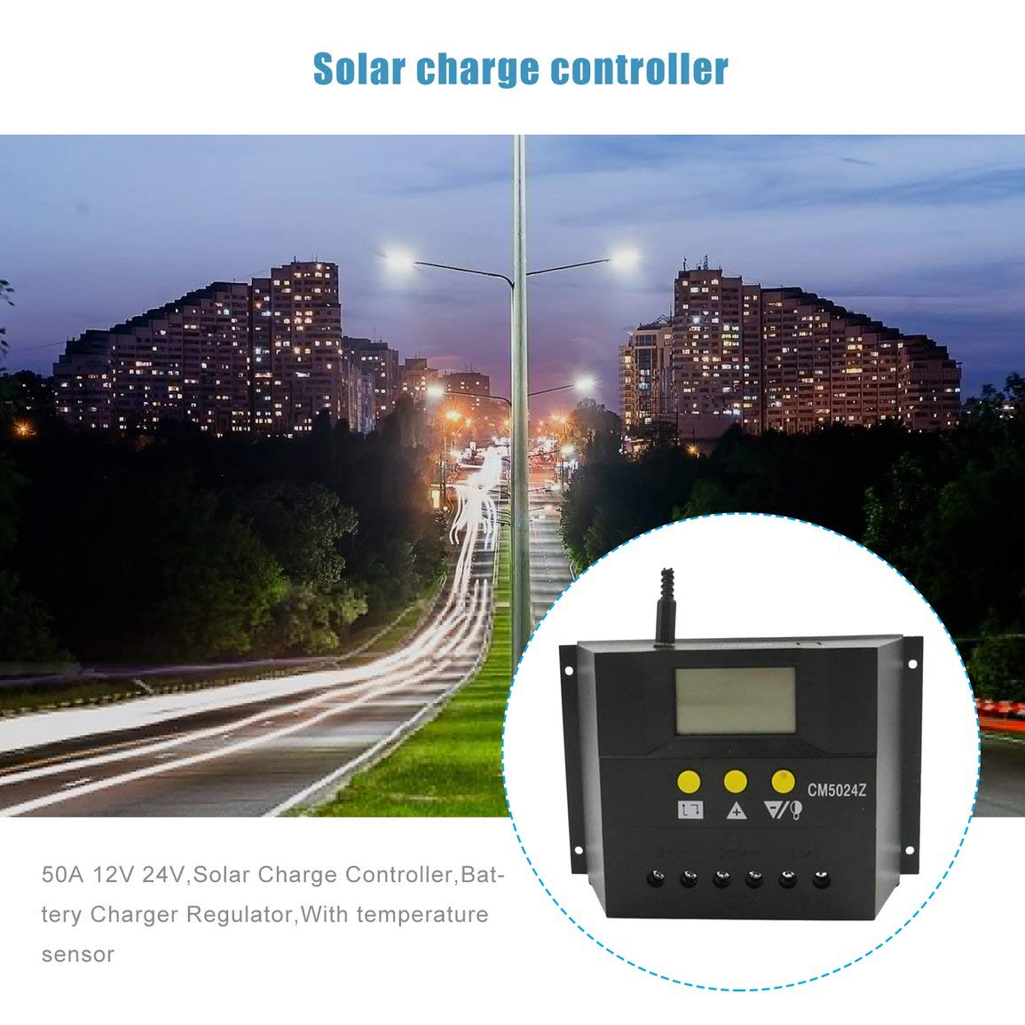 Régulateur Solaire Intelligent CM5024 50A 12V/24V - Écran LCD, PWM, Compensation Température - Contrôleur Charge Batterie
