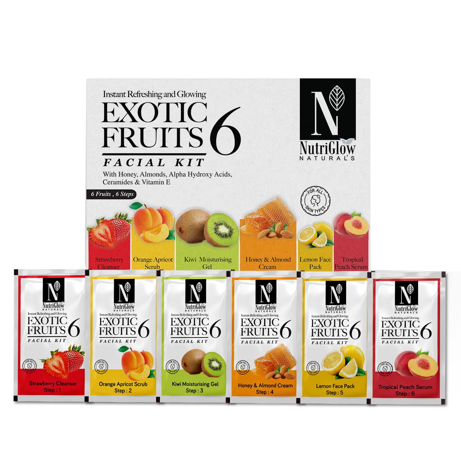 Nutriglow Naturals Exotic Fruit Facial Kit with Honey, Vitamin E for Radiant Glow 60G