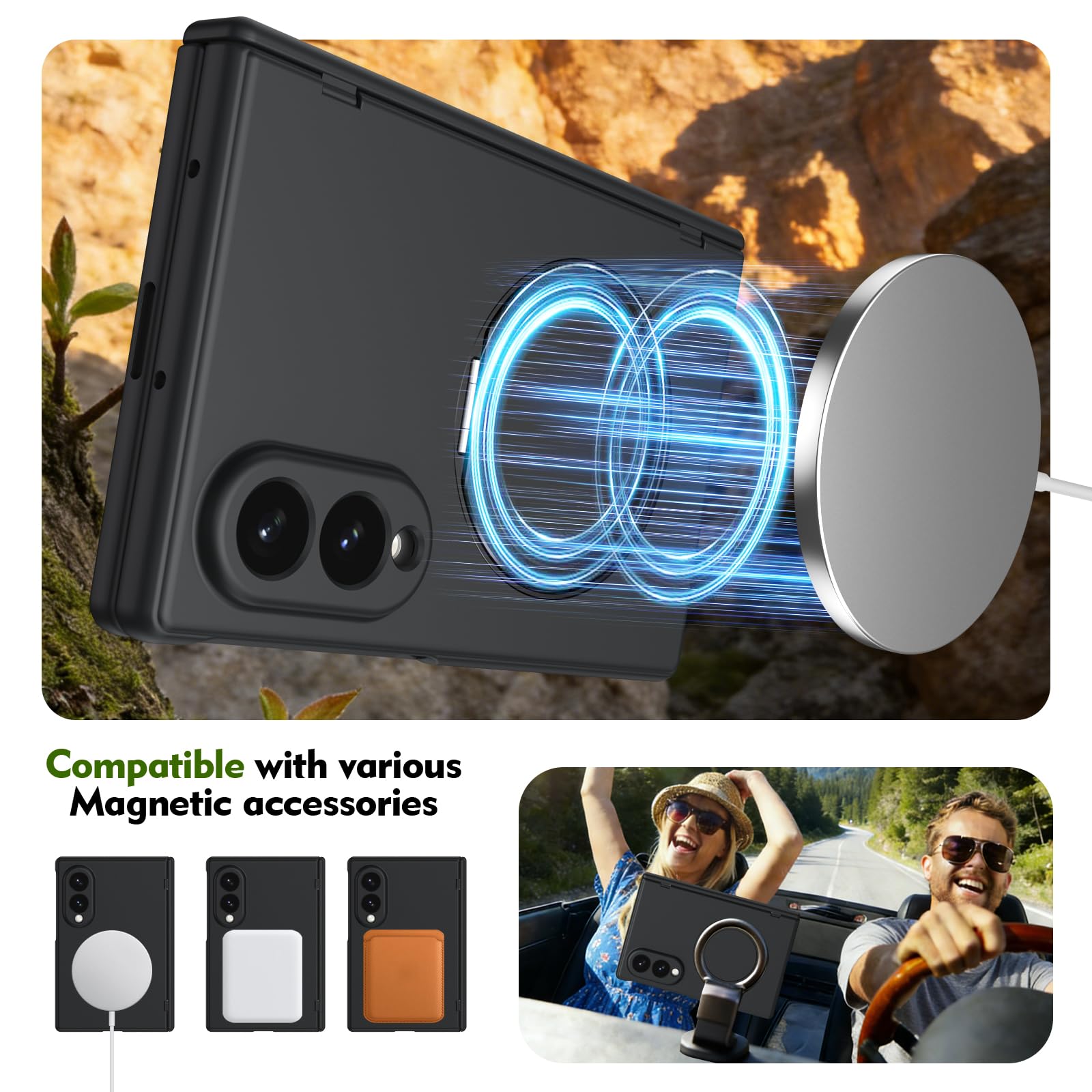 Funda Soporte Magnético Compatible con Samsung Galaxy Z Fold 8, Negro