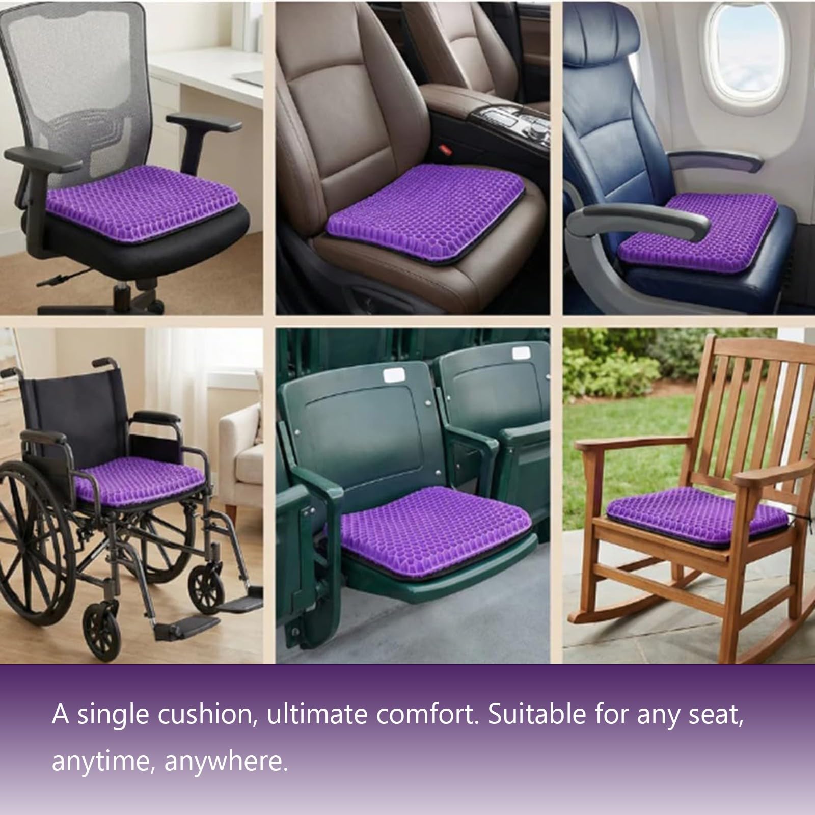 Générique Anti-Escarres Coussin De Gel, Respirant avec Housse AntidéRapant, Soulage La Pression OrthopéDique, Convient pour Voiture, Bureau, Maison Et Fauteuil Roulant(Purple,50x50x4.5cm)