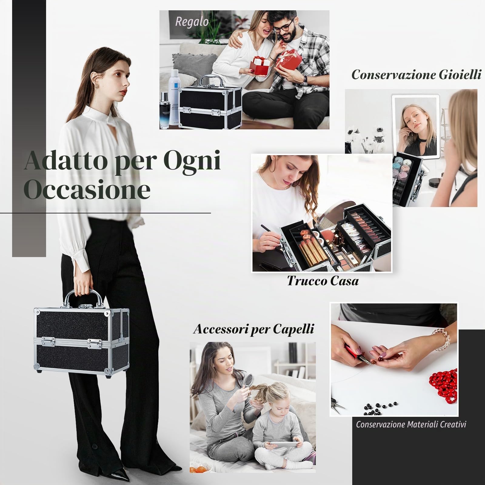 Valigetta Trucco Valigetta Cosmetici Vuota Beauty Case con serratura Valigetta Manicure Portagioielli Trousse Trucchi, Nero