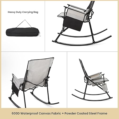 Miniatura 6 de ARROWHEAD OUTDOOR Silla mecedora plegable con portavasos grande, bolsillo lateral, plegable que ahorra espacio, balancín mejorado para campamento,