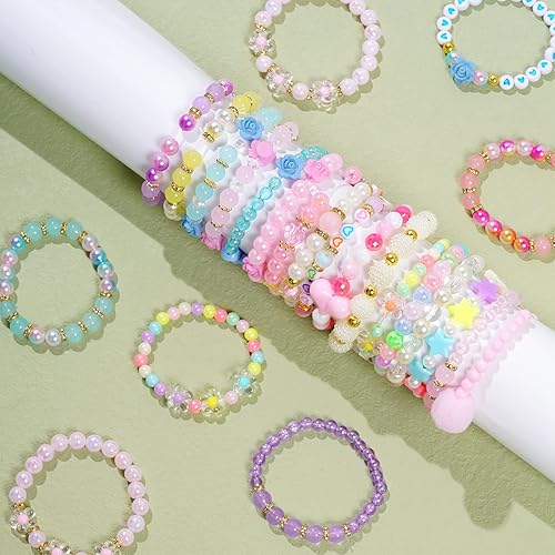 Miniatura 4 de Juego de 24 pulseras de princesa para niñas, pulseras de cuentas para niñas pequeñas, juego de joyas para fiestas de cumpleaños