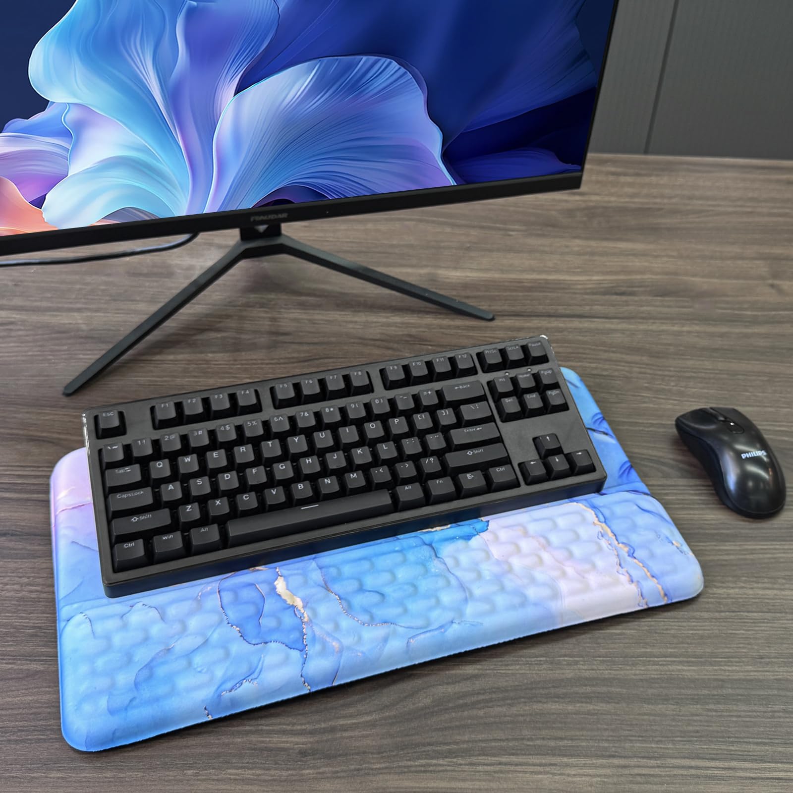 Supporto per tastiera del computer con poggiapolsi, supporto ergonomico inclinato per tastiera - Rialzo per tastiera con cuscinetto da polso - Supporto per tastiera per ufficio e casa - Aqua Marble